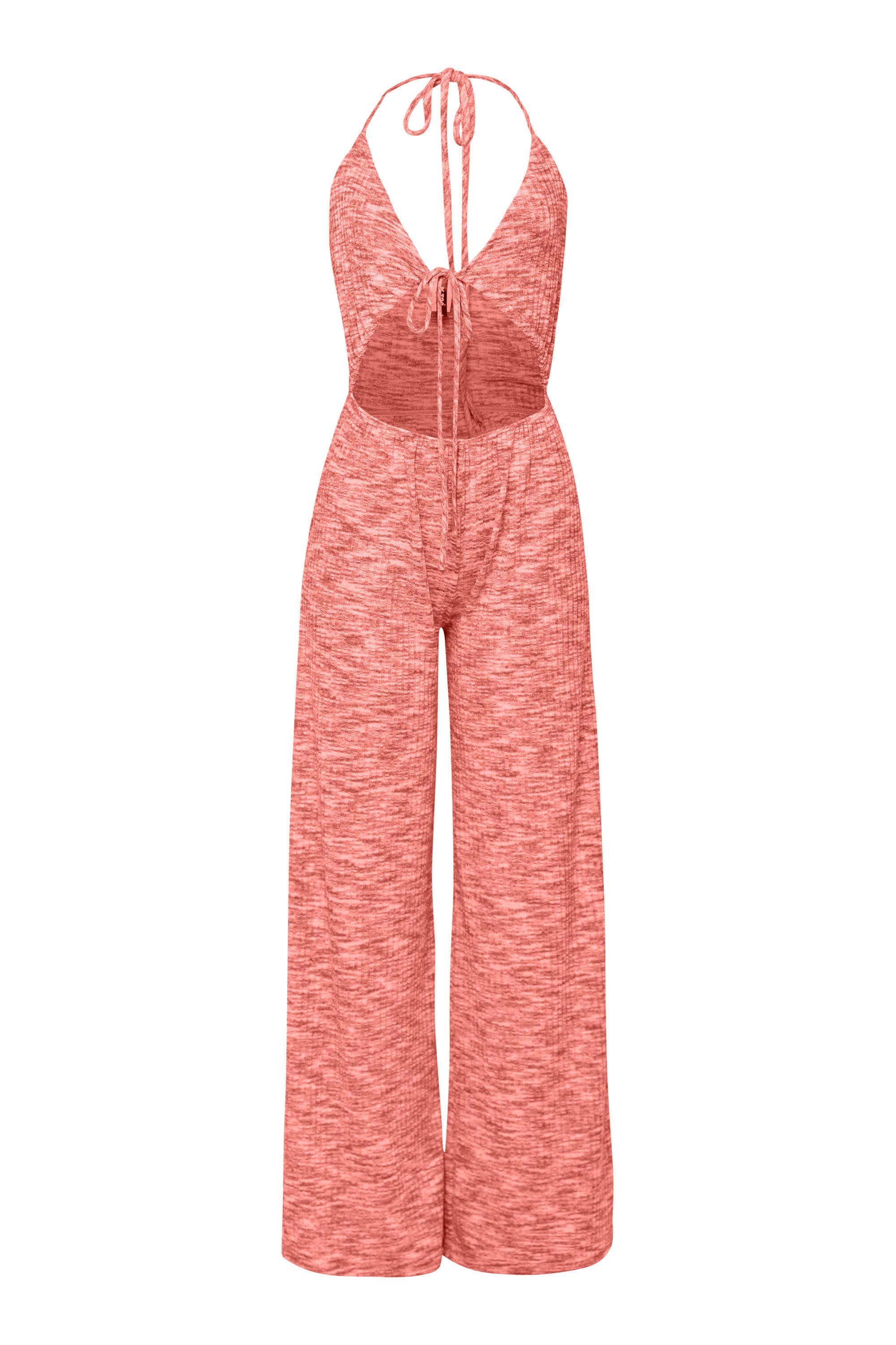 Cut out front halter neck wide leg jumpsuit: CORAL