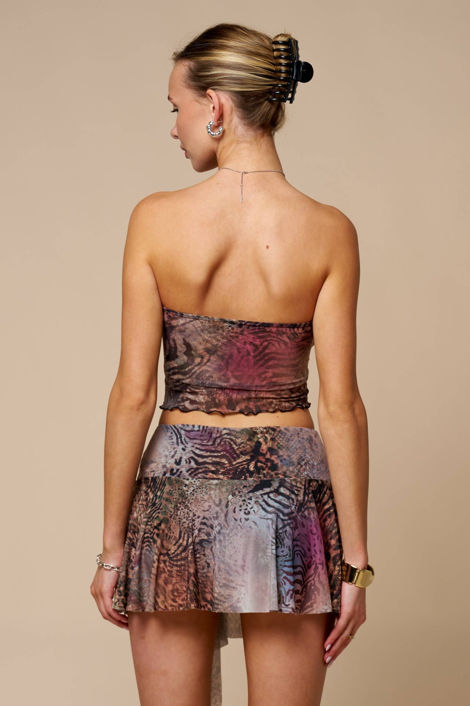 Animal Print Front Twist Handkerchief Strapless Top
