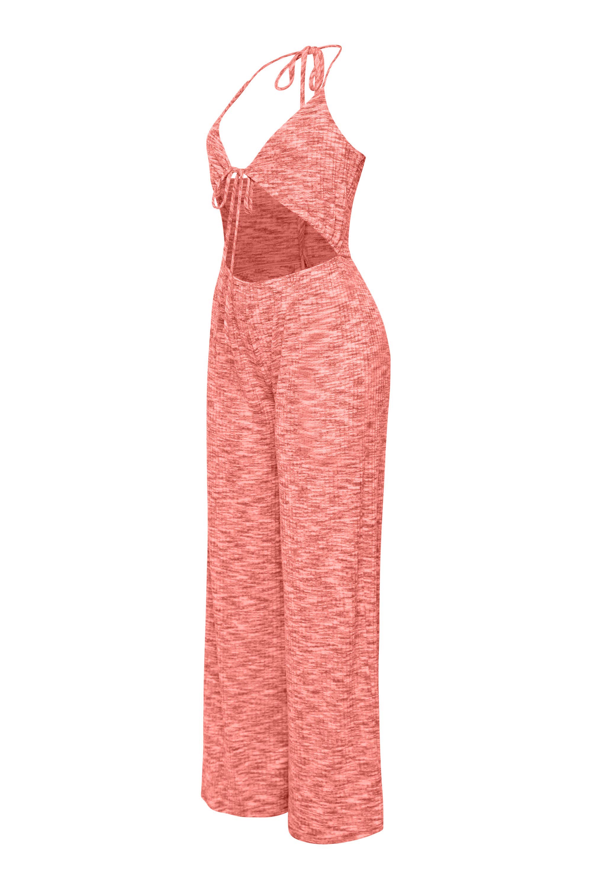Cut out front halter neck wide leg jumpsuit: CORAL