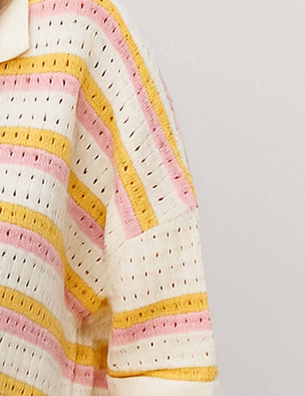 Ladies Stripe Color Block Knit Top & Shorts Set: Orange/Pink