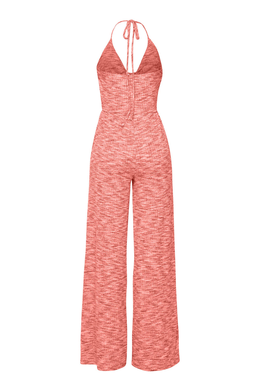 Cut out front halter neck wide leg jumpsuit: CORAL