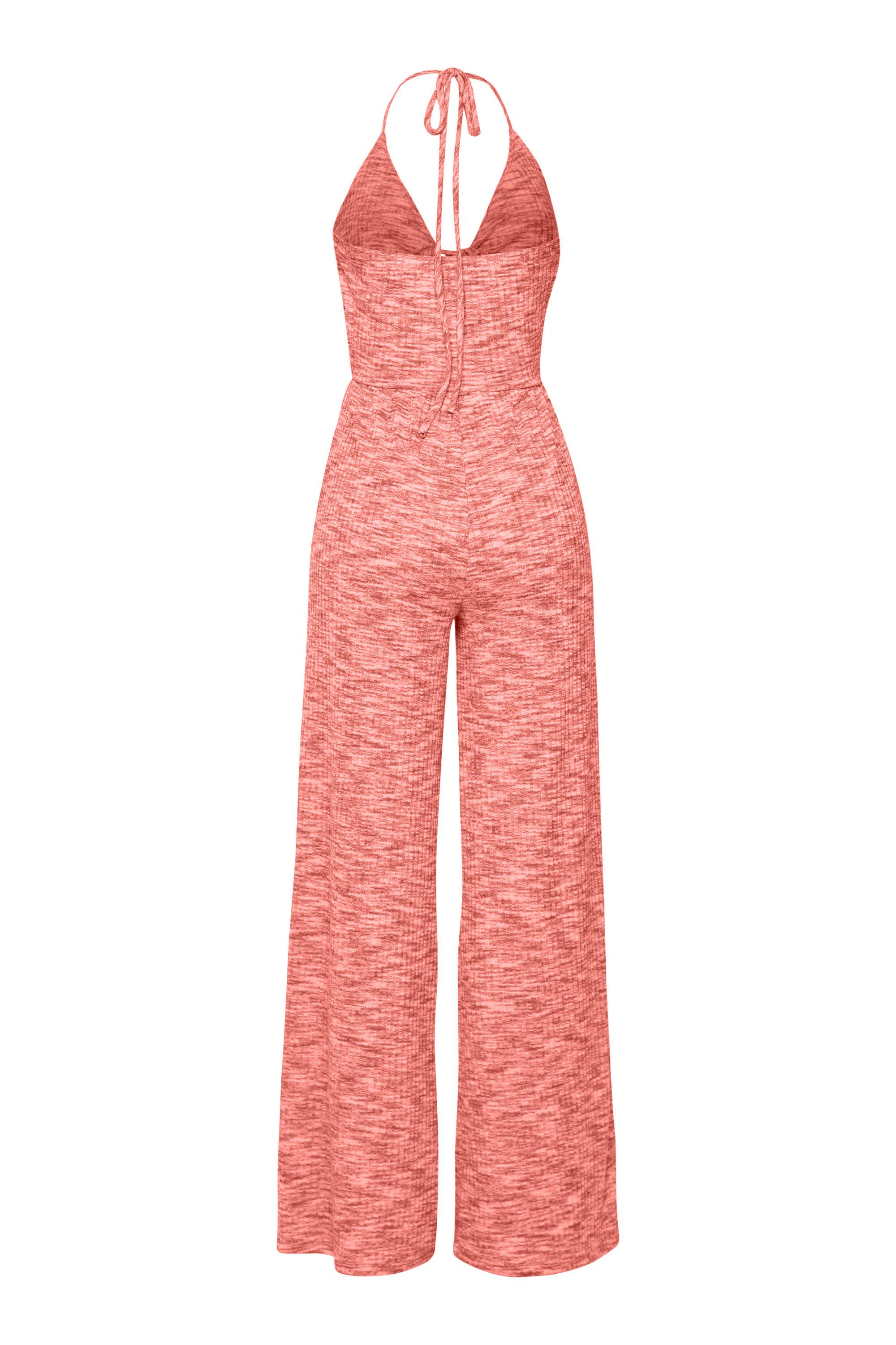 Cut out front halter neck wide leg jumpsuit: CORAL