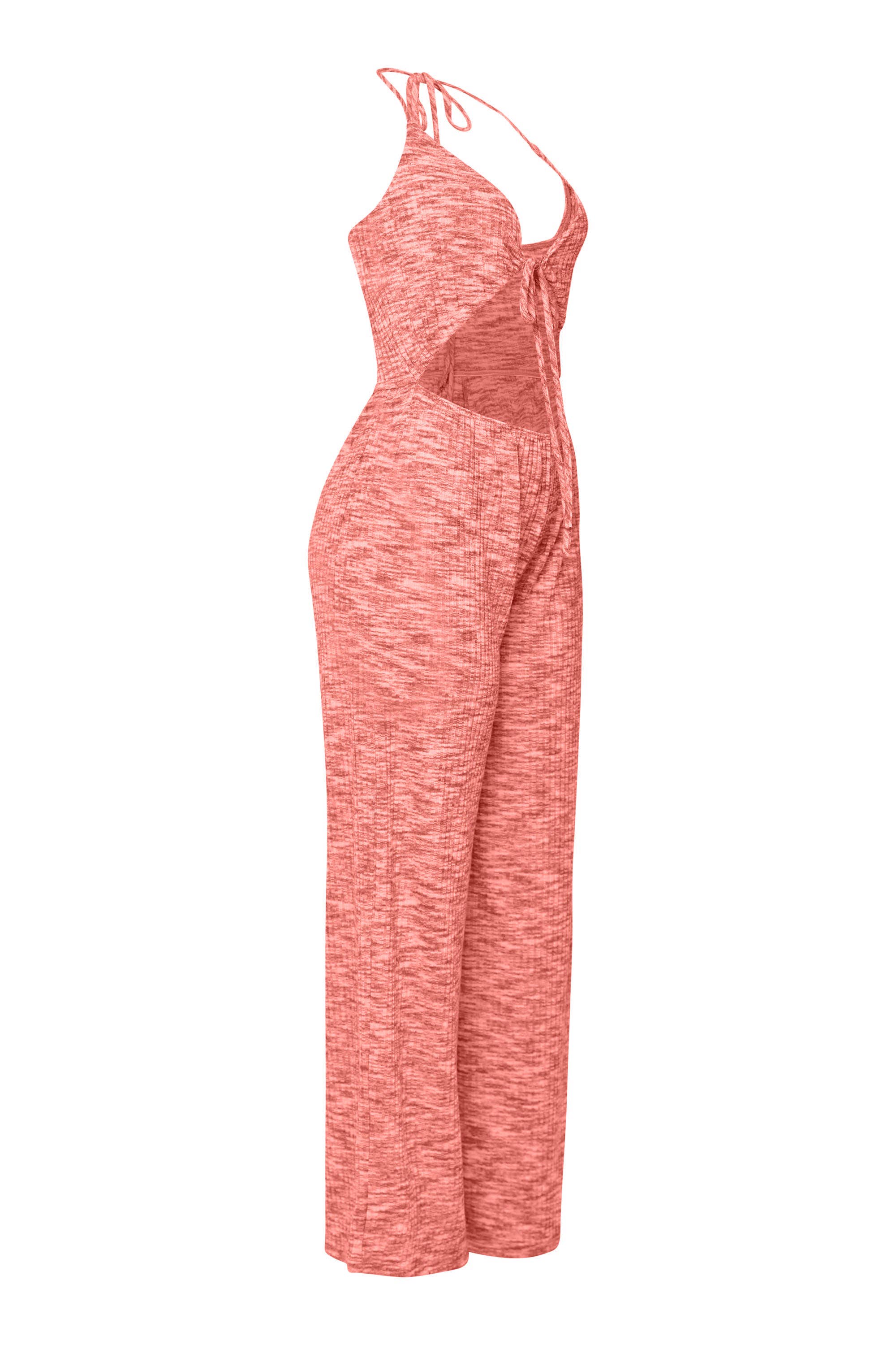 Cut out front halter neck wide leg jumpsuit: CORAL