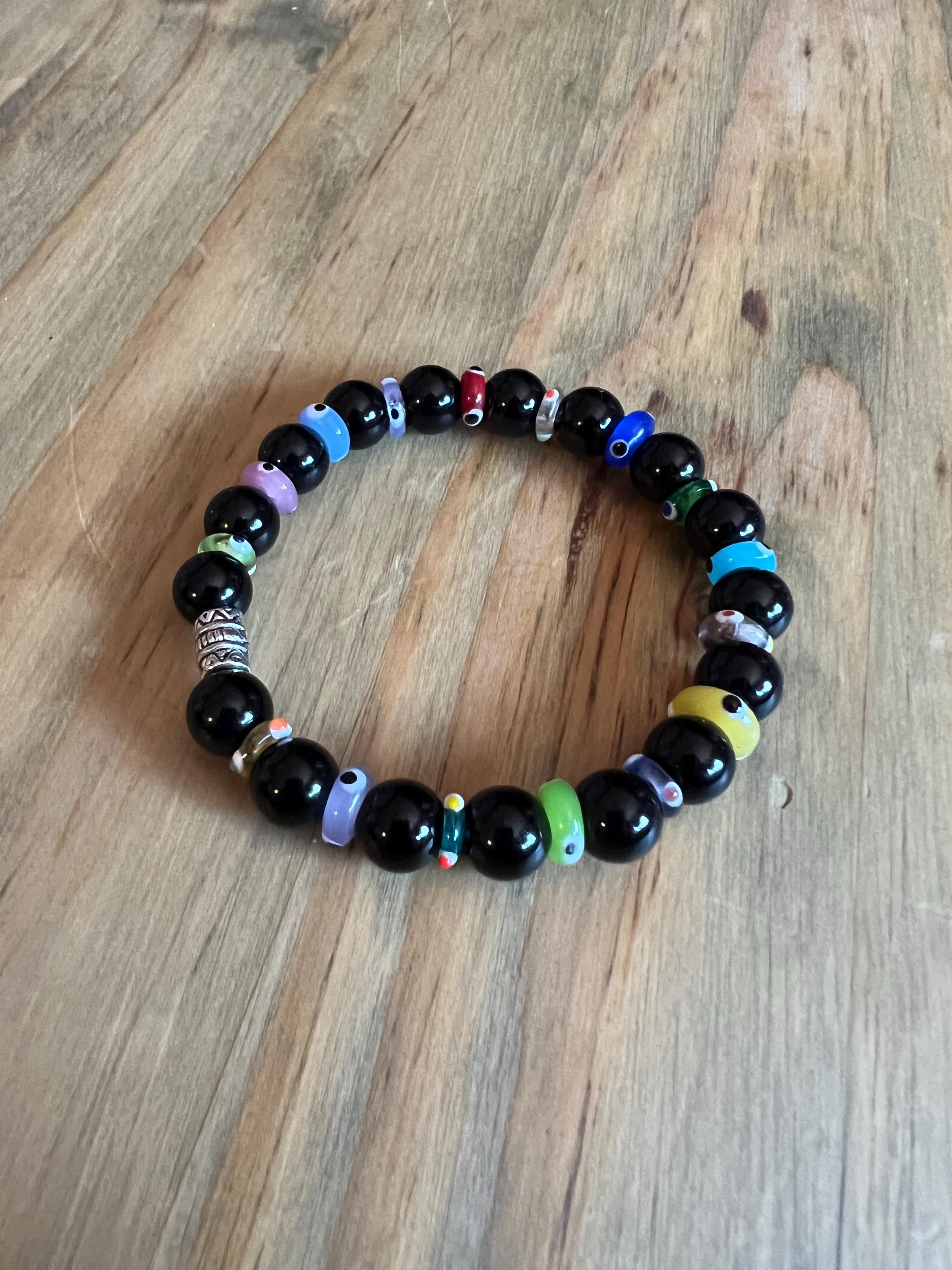 Black Onyx + Evil Eye Crystal Bracelet