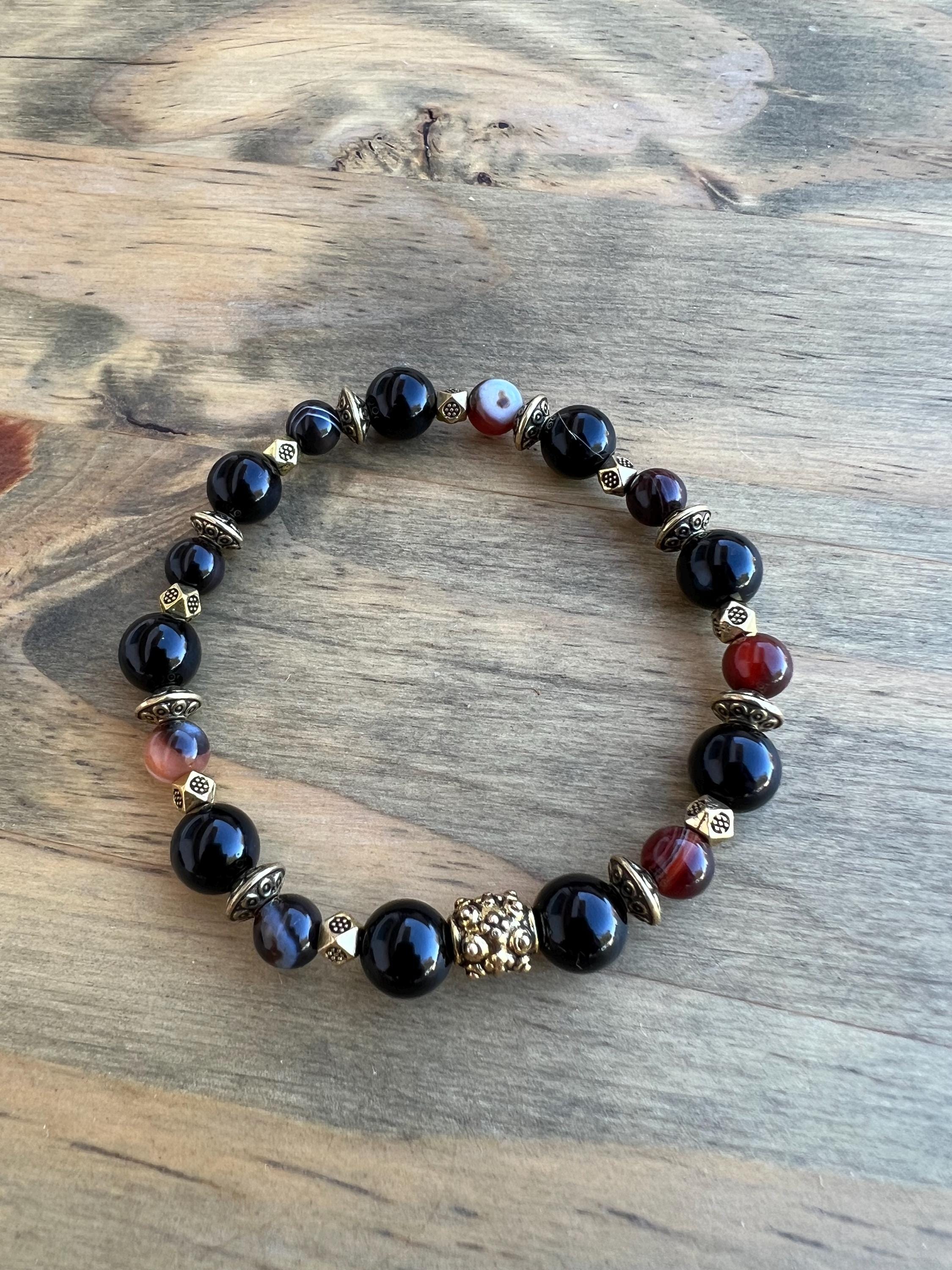 Orange Agate + Black Onyx Crystal Bracelet