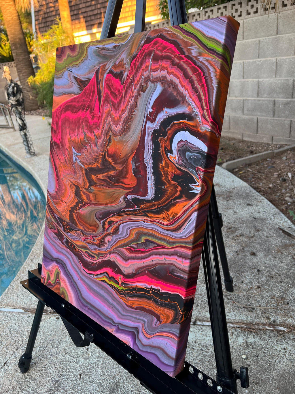 Rainbow Kiss Acrylic Pour Painting