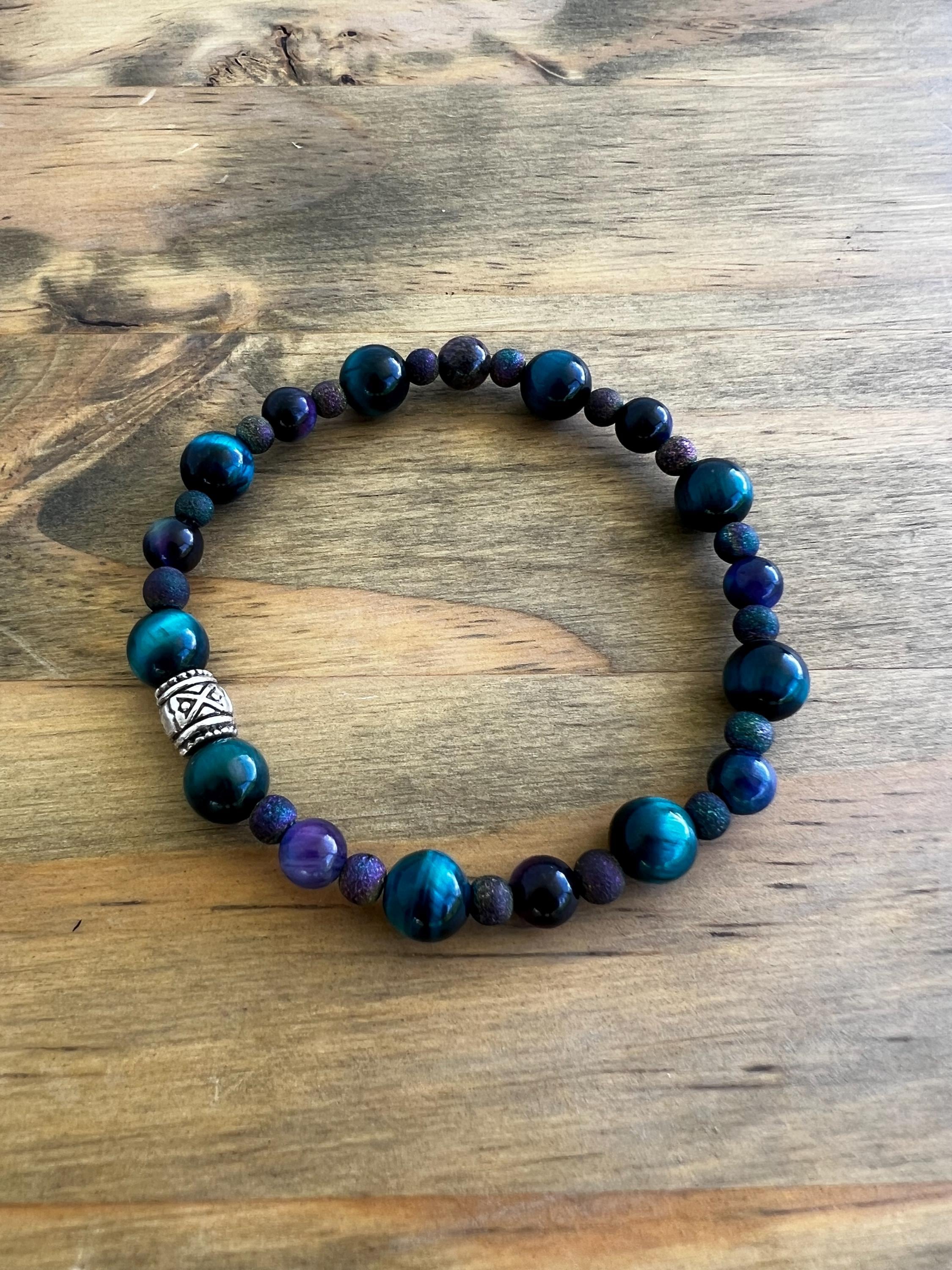 Mystic Blue Tigers Eye + Galaxy Tigers Eye Crystal Bracelet