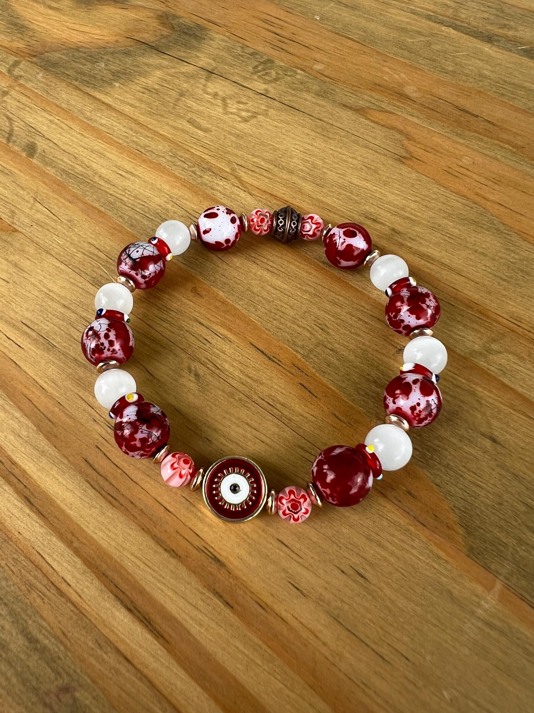 Red Blossom Evil Eye Crystal Bracelet