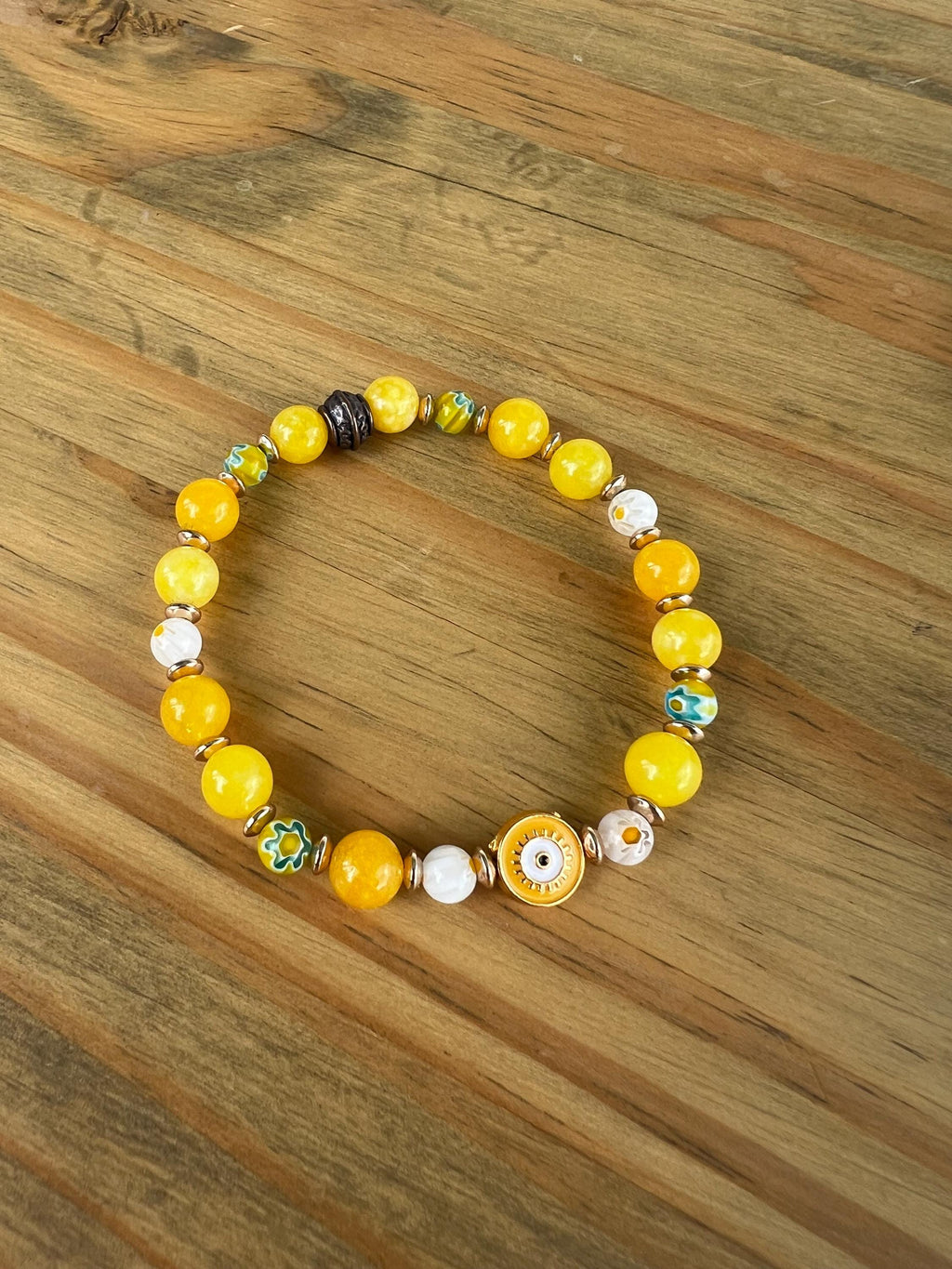 Dyed Yellow Jade Evil Eye Crystal Bracelet