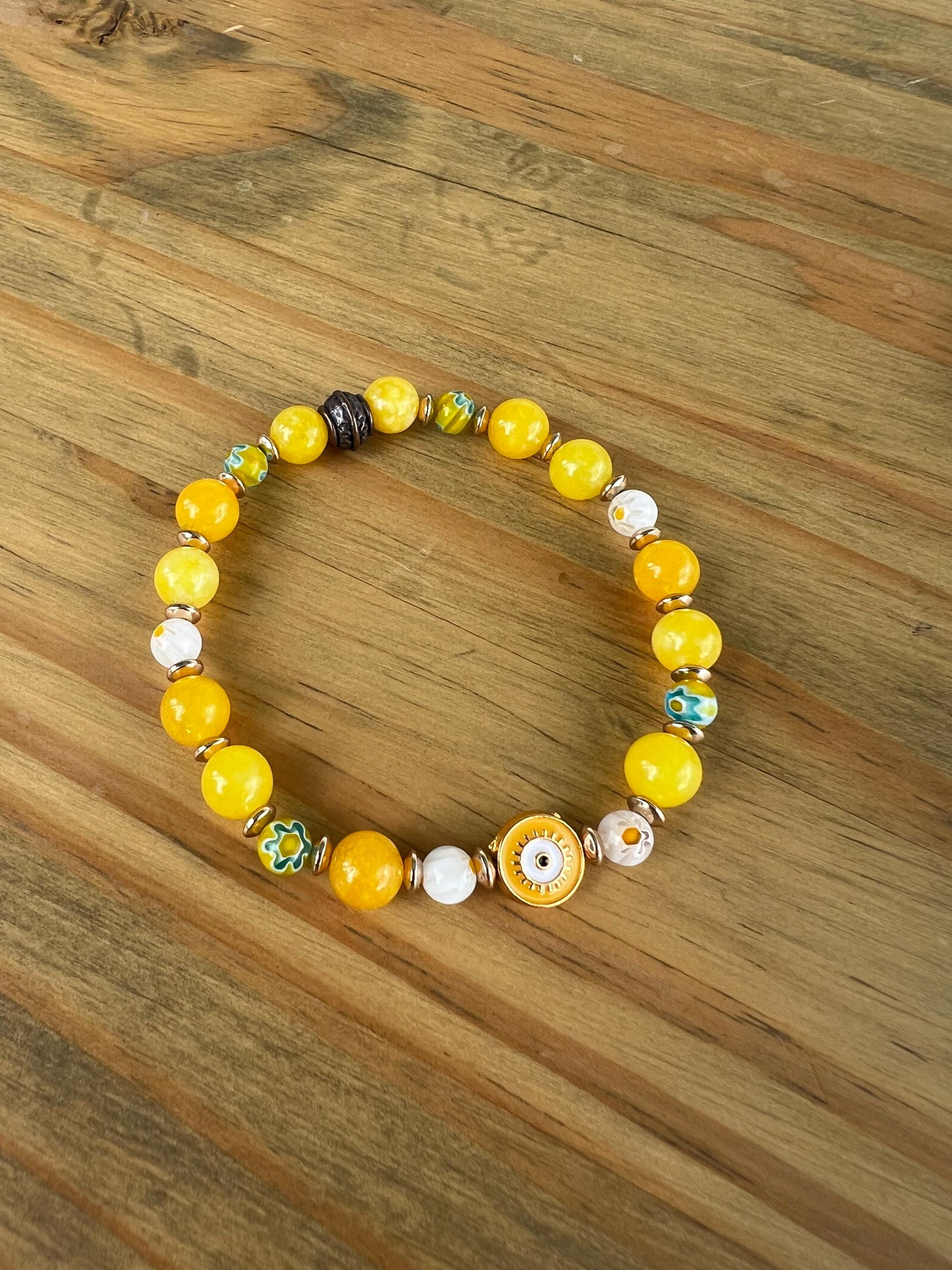 Dyed Yellow Jade Evil Eye Crystal Bracelet