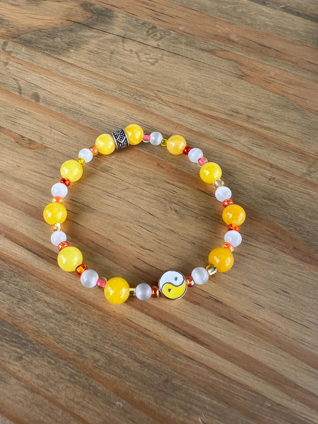 Dyed Yellow Jade + Cats Eye Yin Yang Crystal Bracelet