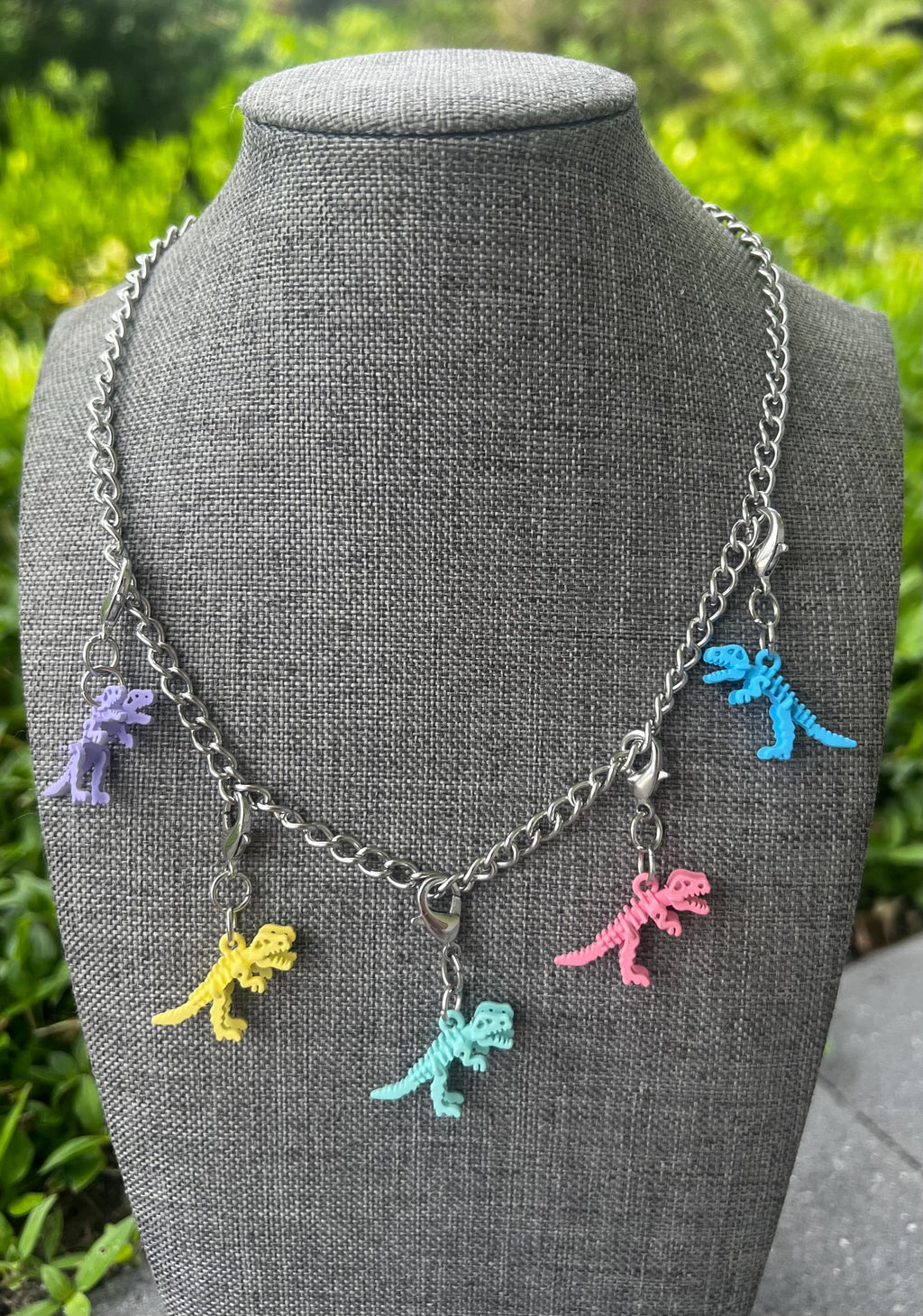 Stainless Steel Multicolored Dino Chain Charm Necklace