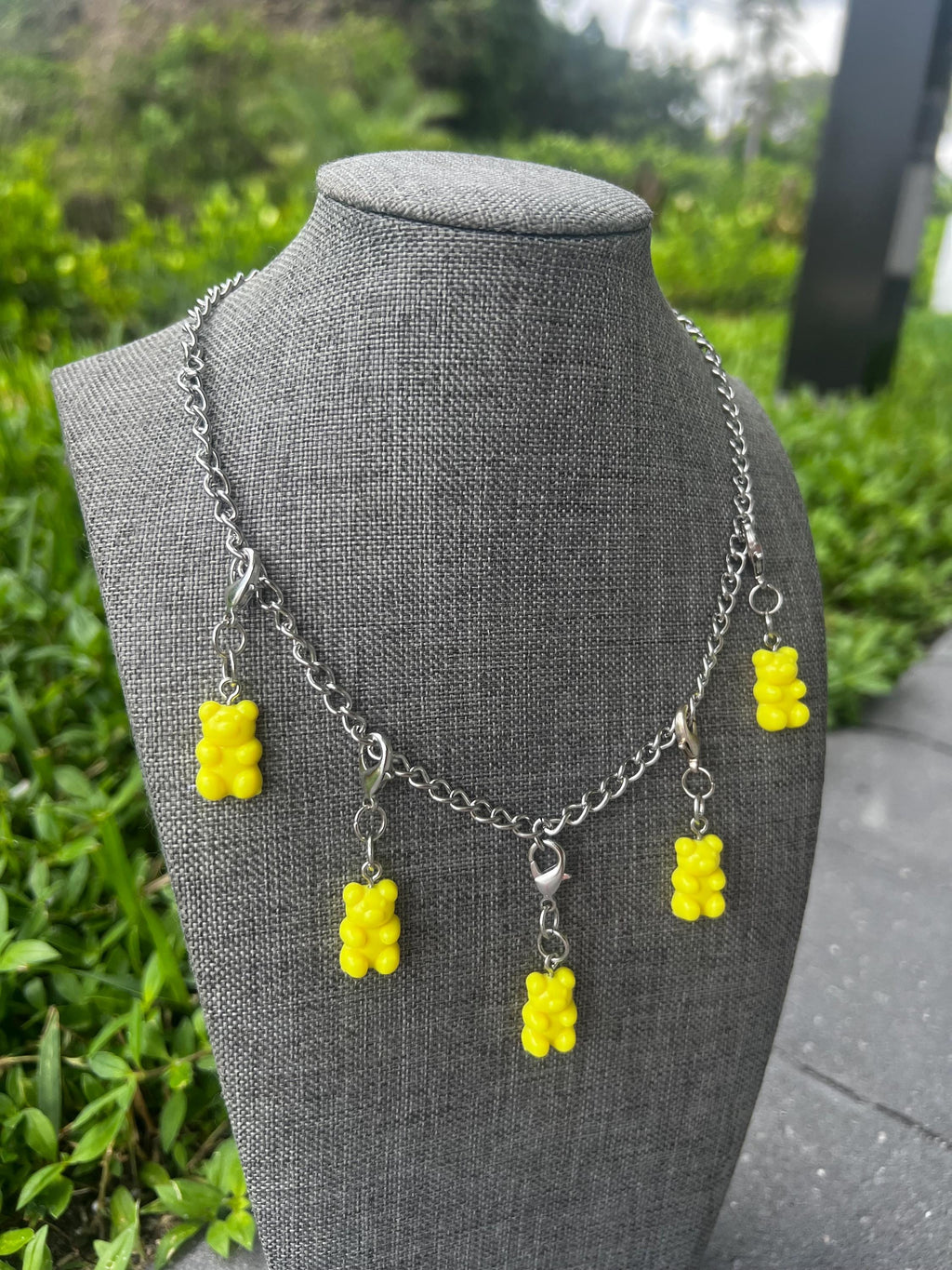 Stainless Steel Yellow Gummy Bear Chain Charm Necklace