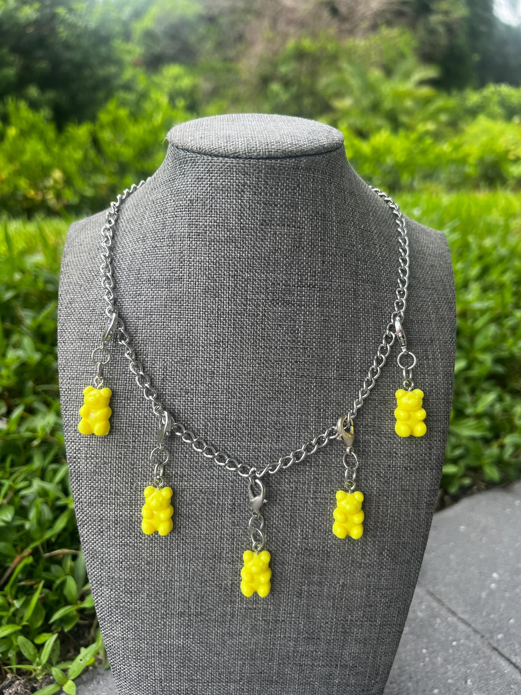 Stainless Steel Yellow Gummy Bear Chain Charm Necklace