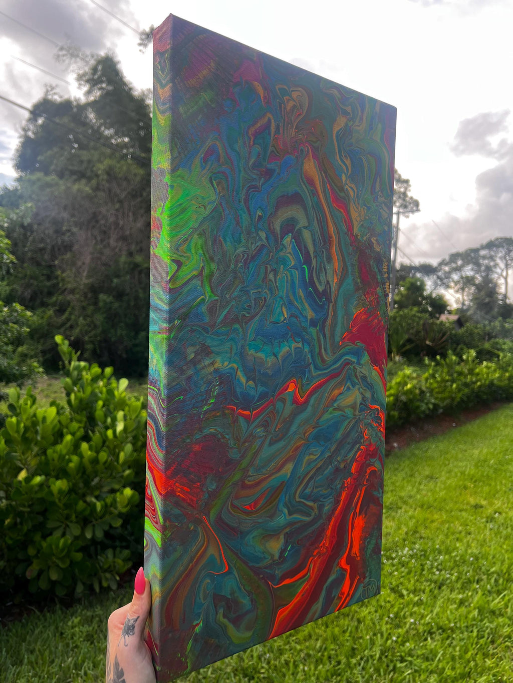 Prismatic Inferno Acrylic Pour Painting