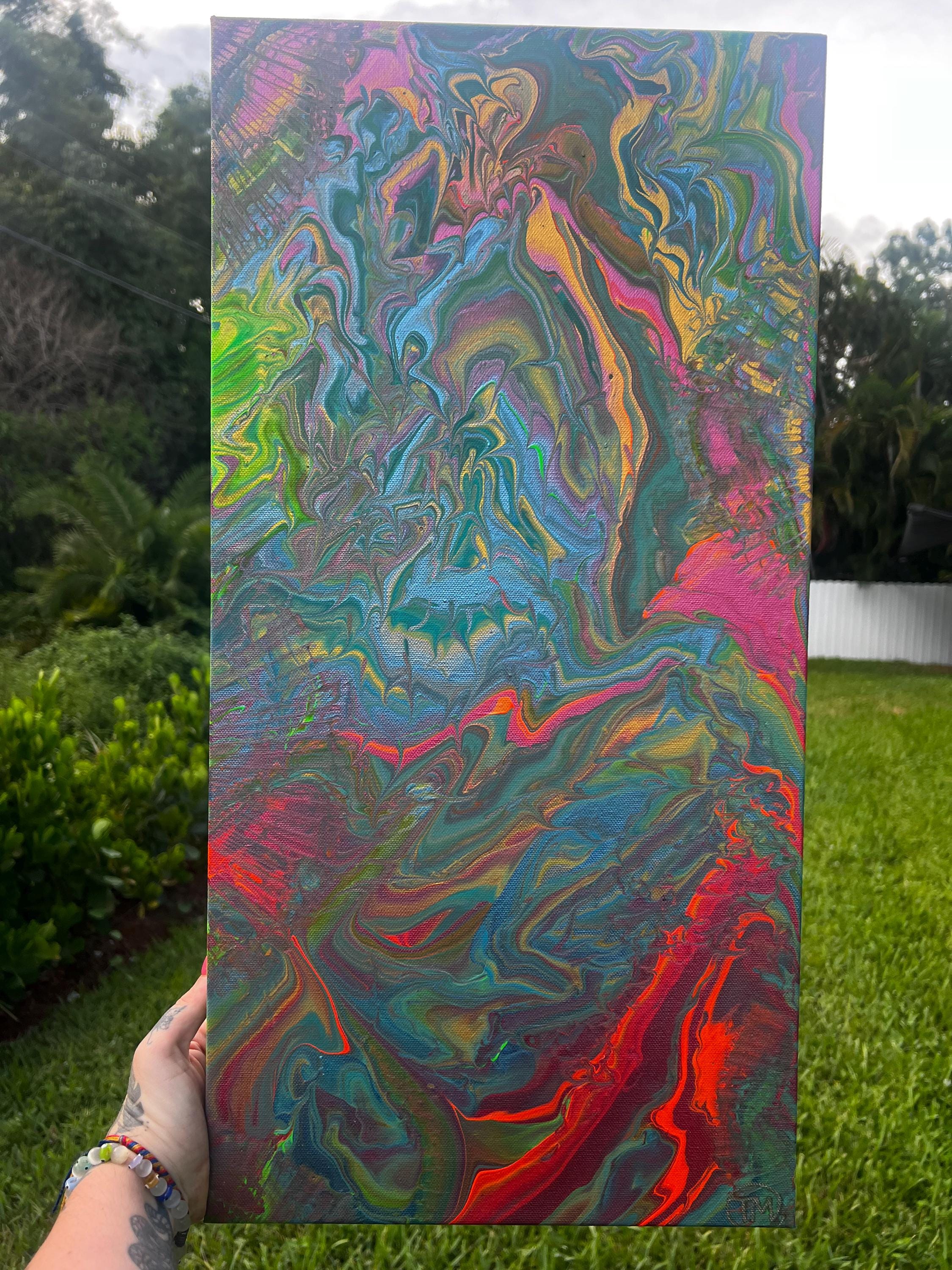Prismatic Inferno Acrylic Pour Painting