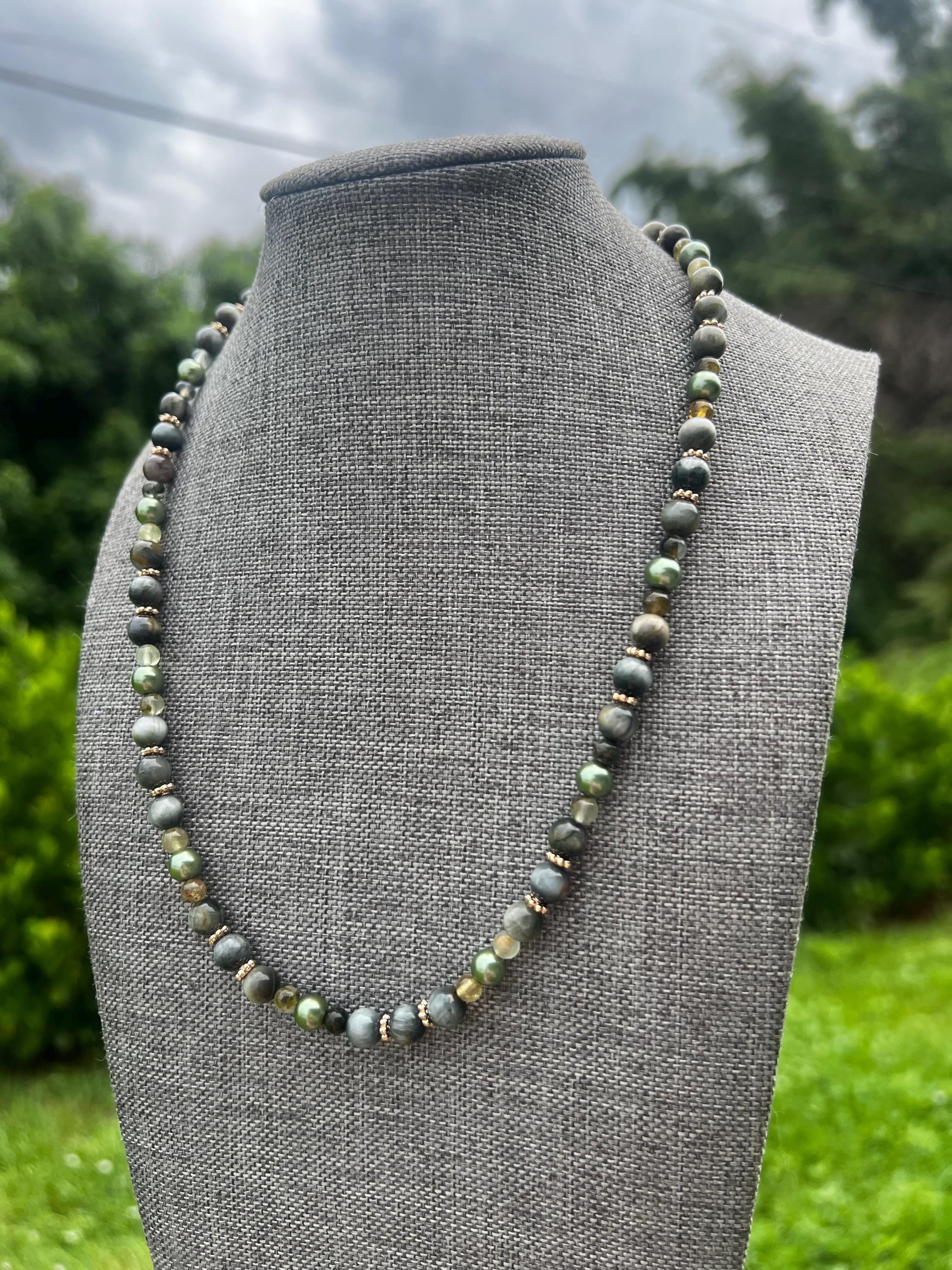 Prehnite + Gray Eagle Eye Crystal Necklace