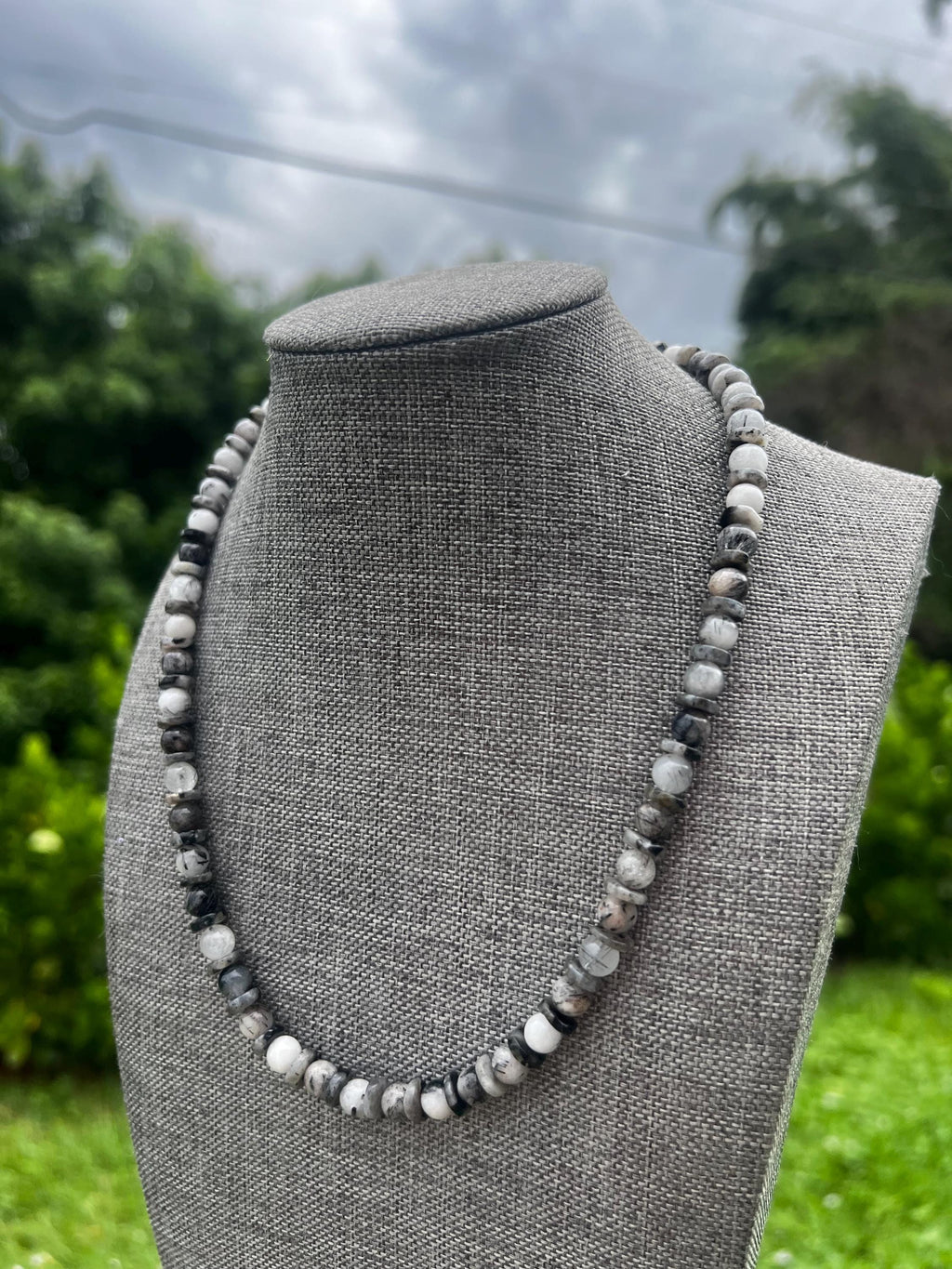 Larvikite + Tourmalized Quartz Crystal Necklace