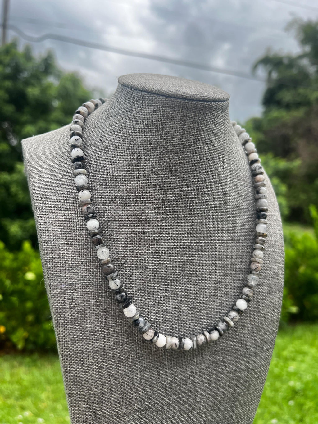 Larvikite + Tourmalized Quartz Crystal Necklace