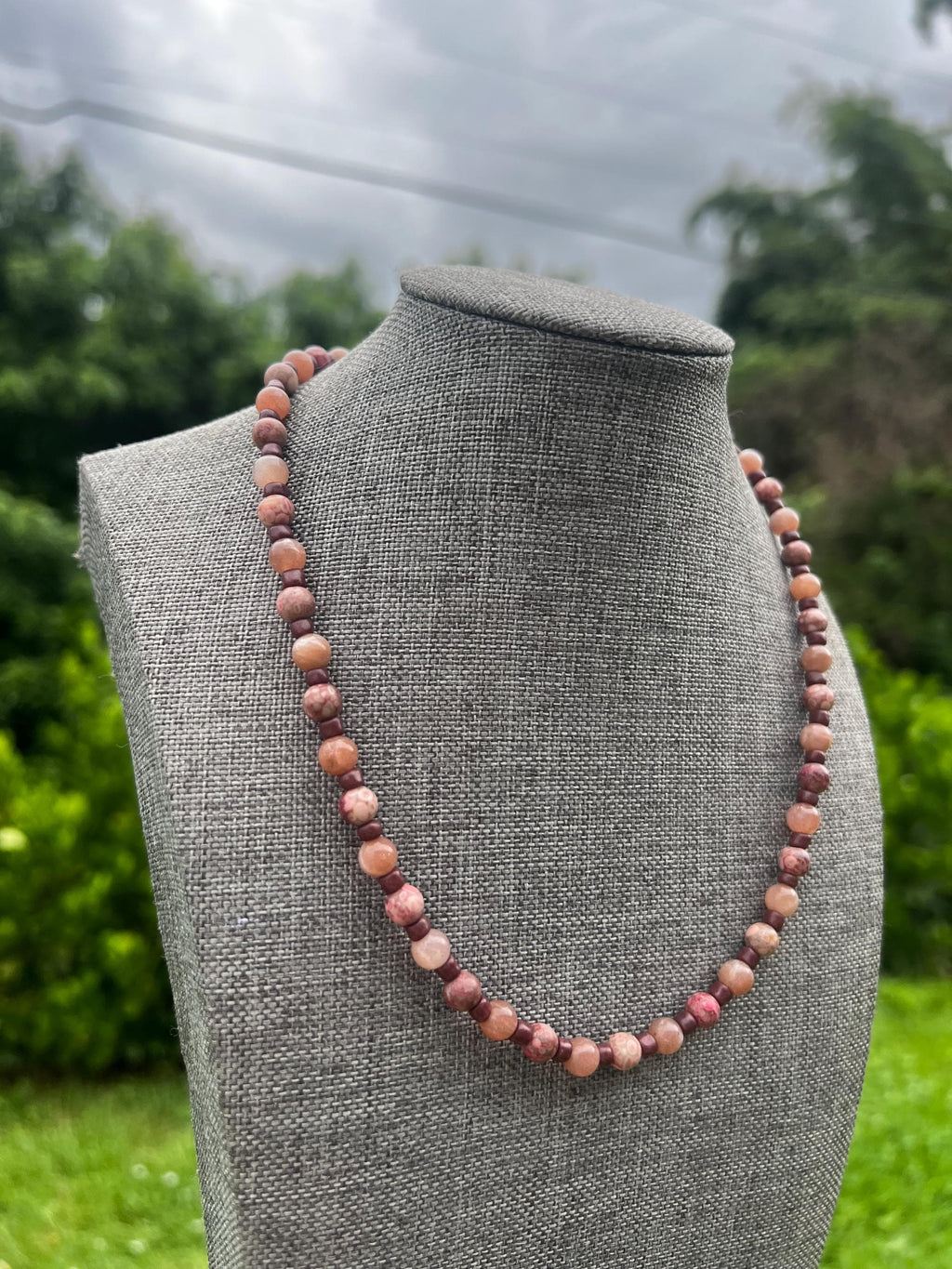 Maifan Jasper + Peach Moonstone Crystal Necklace