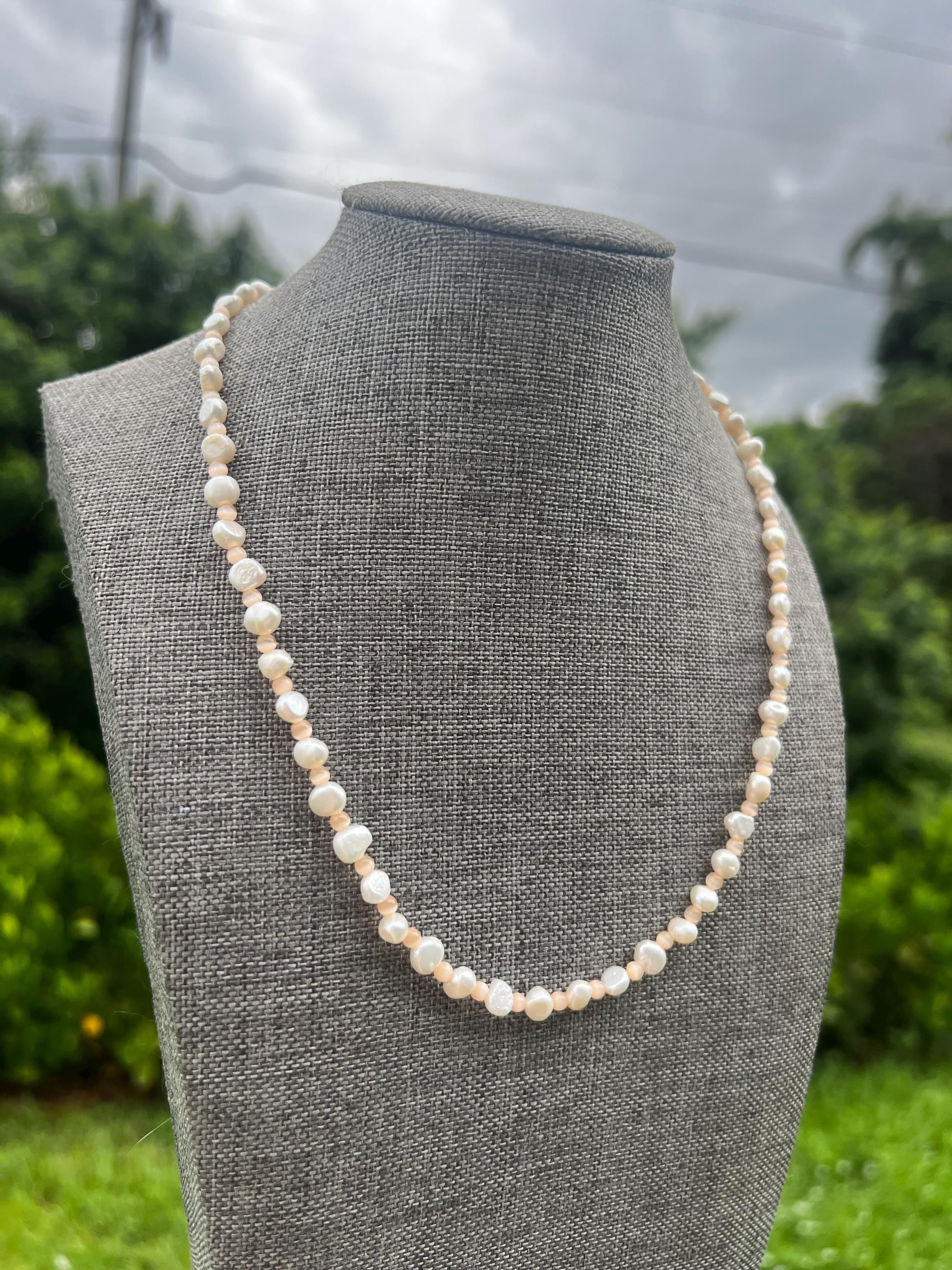 Peach Cat Eye Freshwater Pearl Necklace