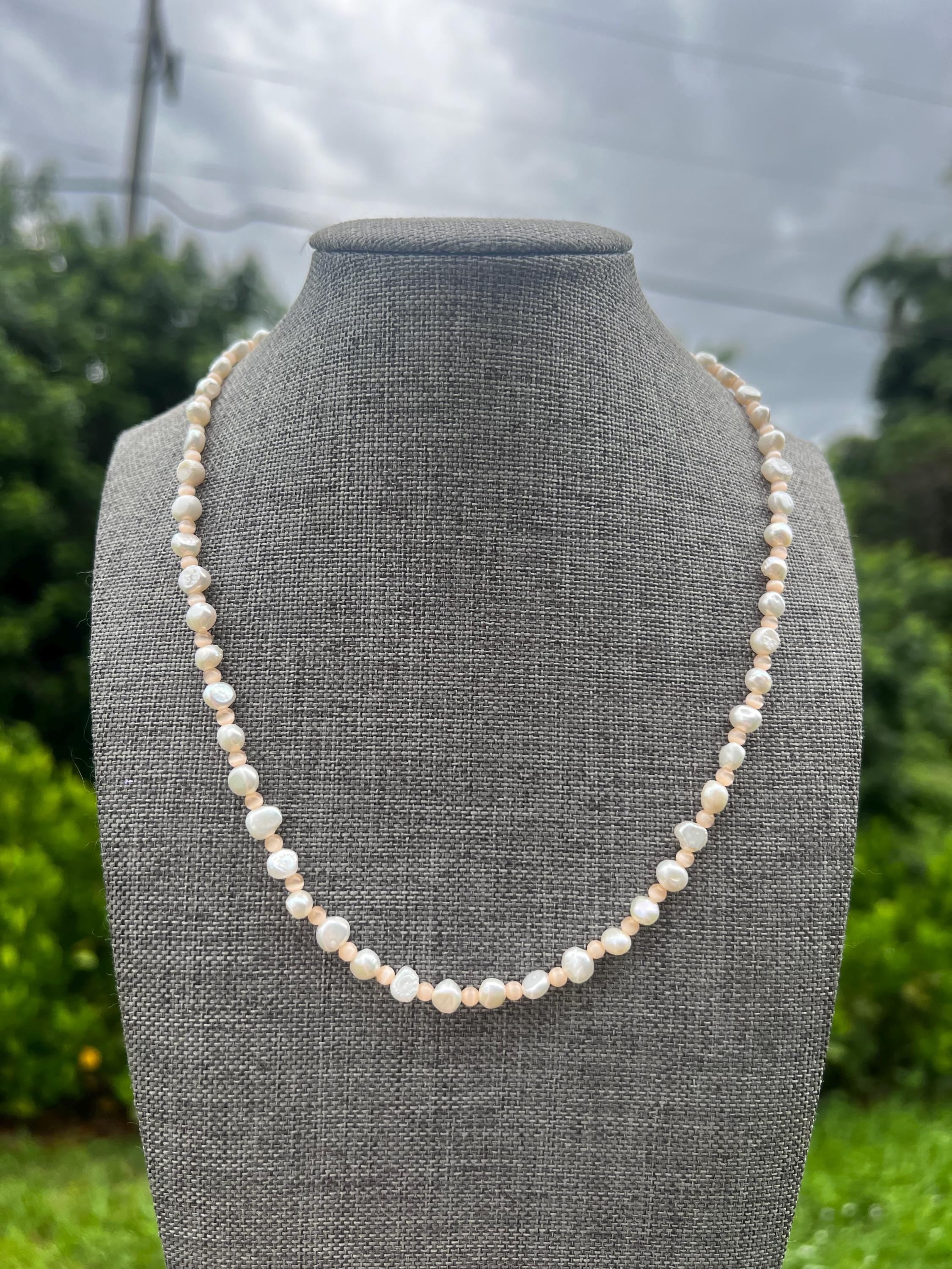 Peach Cat Eye Freshwater Pearl Necklace