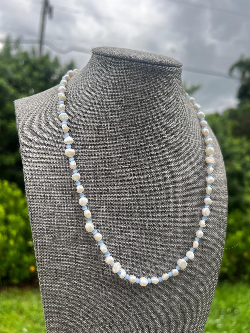 Light Indigo Cat Eye Freshwater Pearl Necklace