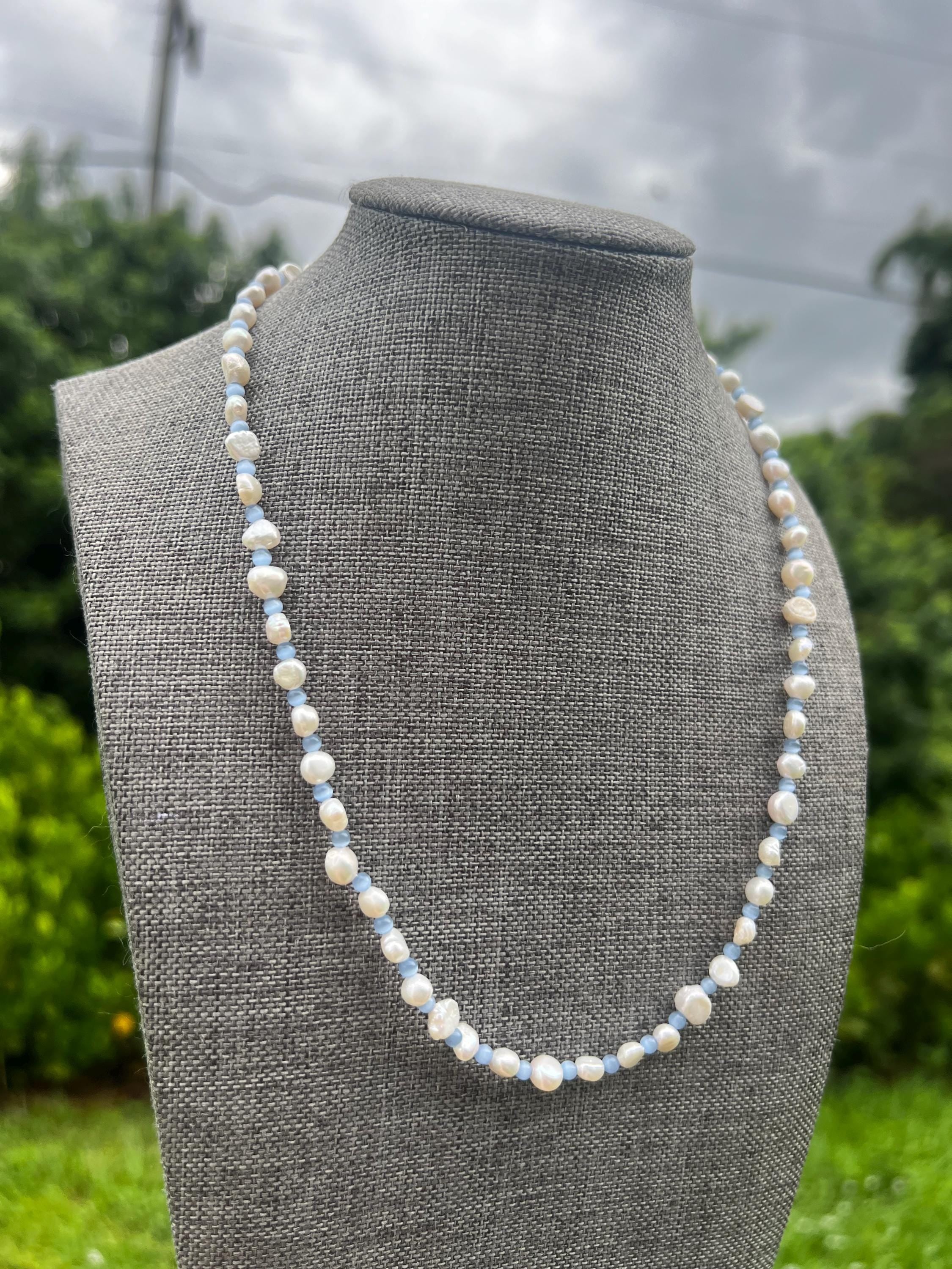 Light Indigo Cat Eye Freshwater Pearl Necklace