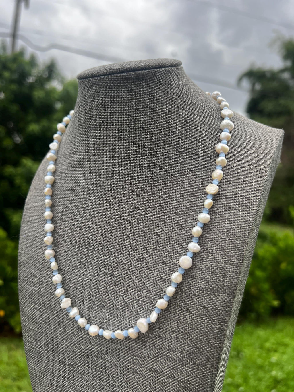 Light Indigo Cat Eye Freshwater Pearl Necklace