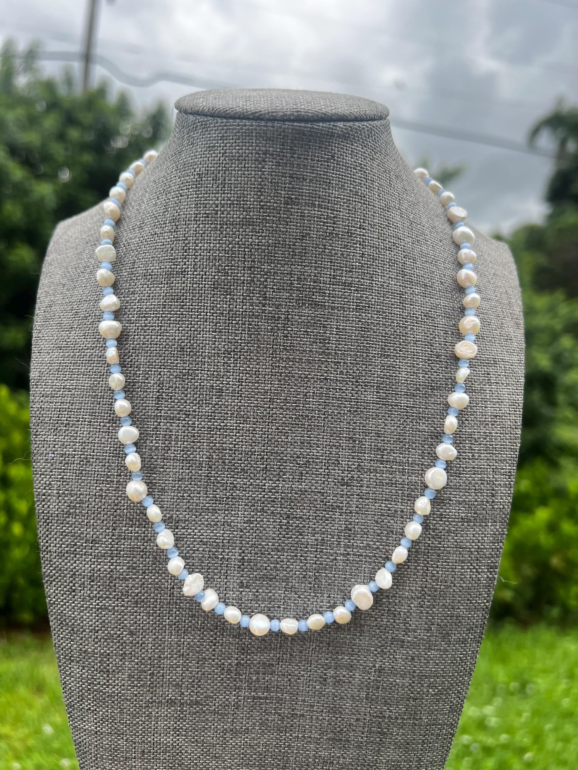 Light Indigo Cat Eye Freshwater Pearl Necklace