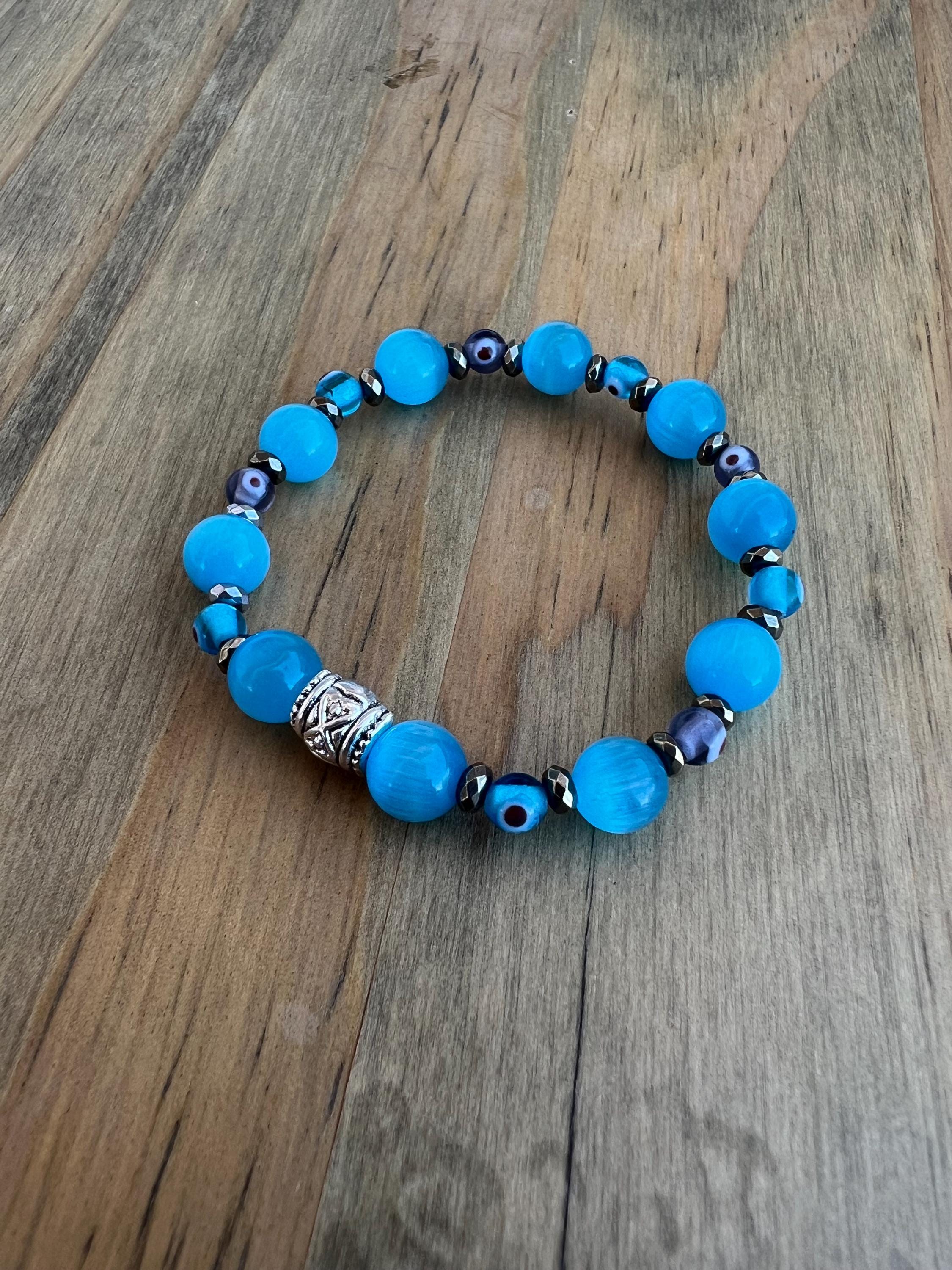 Kids Blue Cats Eye + Evil Eye Crystal Bracelet