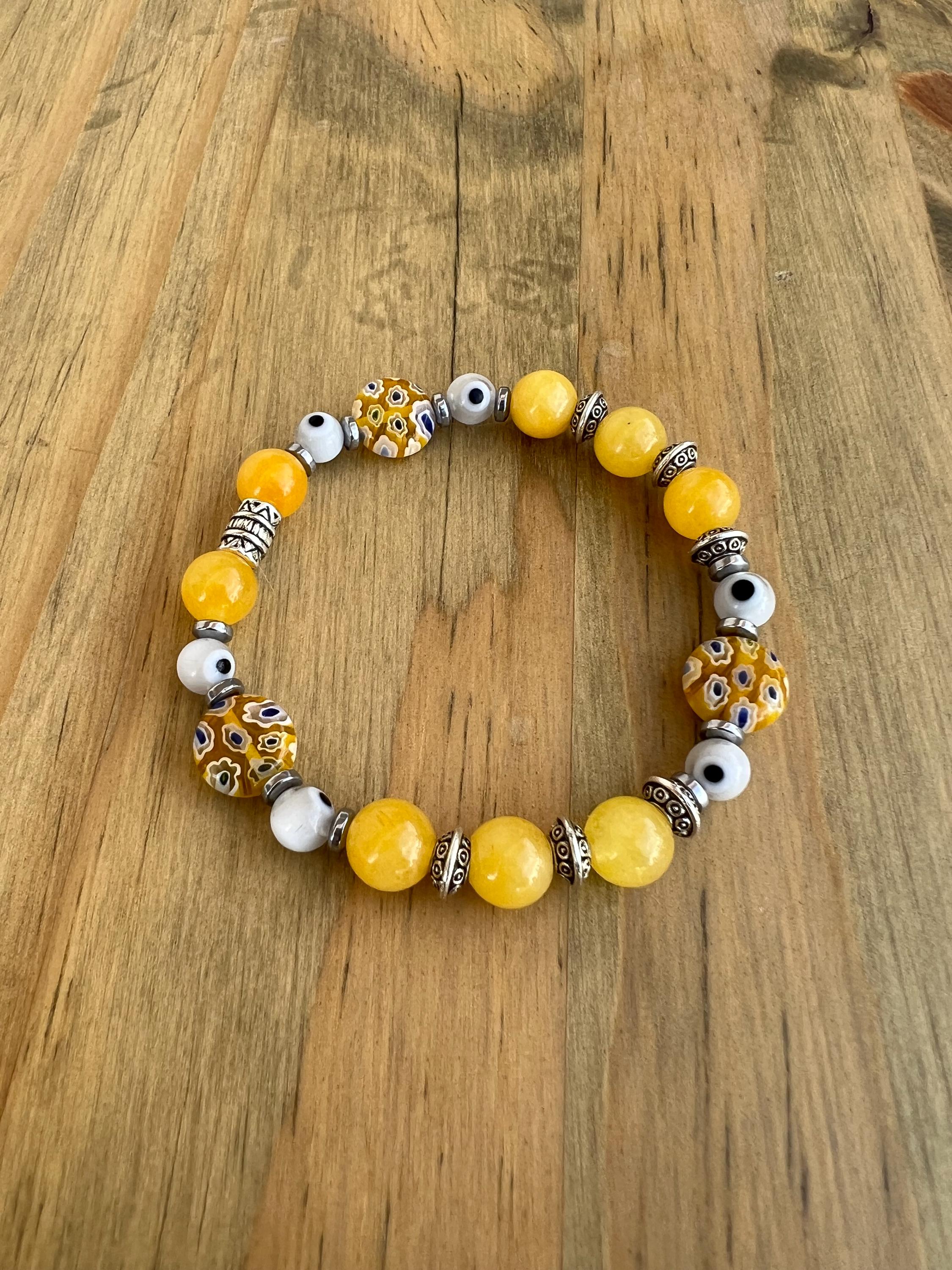 Yellow Jade + Evil Eye Crystal Bracelet