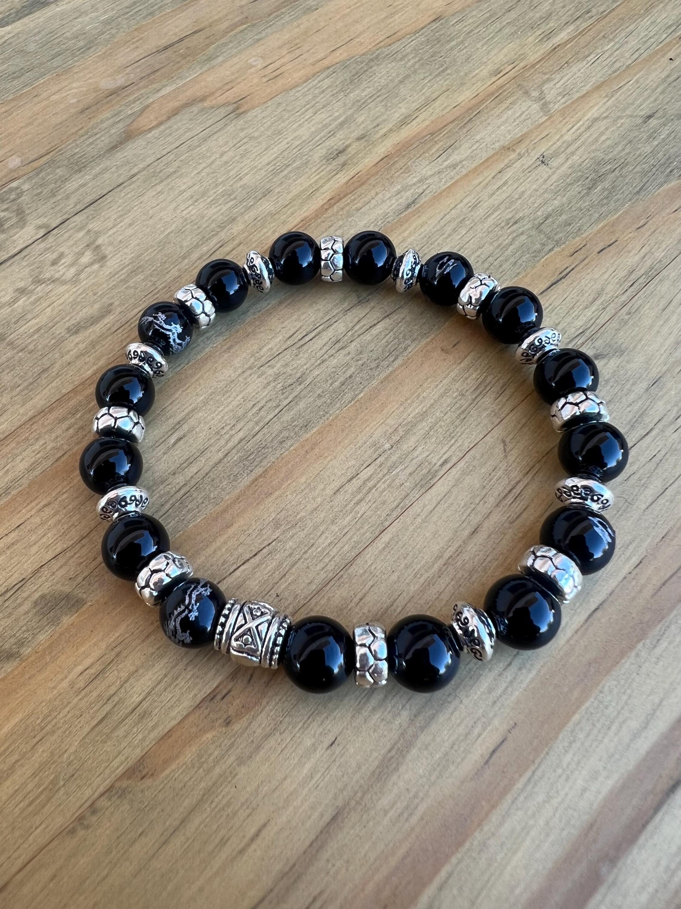 Black Onyx Silver Dragon Crystal Bracelet