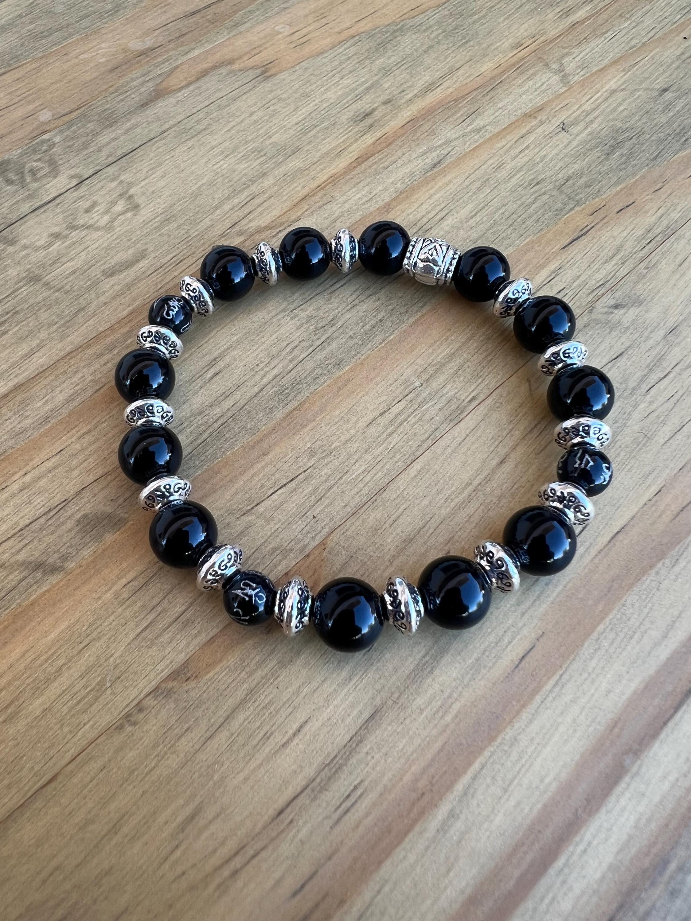 Black Onyx Silver Dragon Crystal Bracelet
