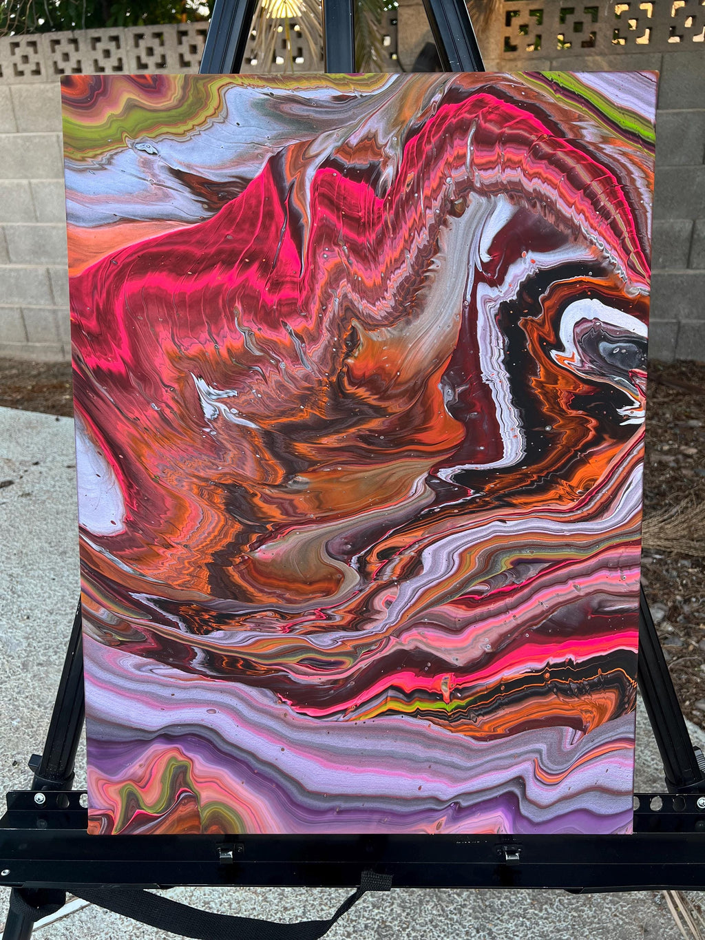 Rainbow Kiss Acrylic Pour Painting