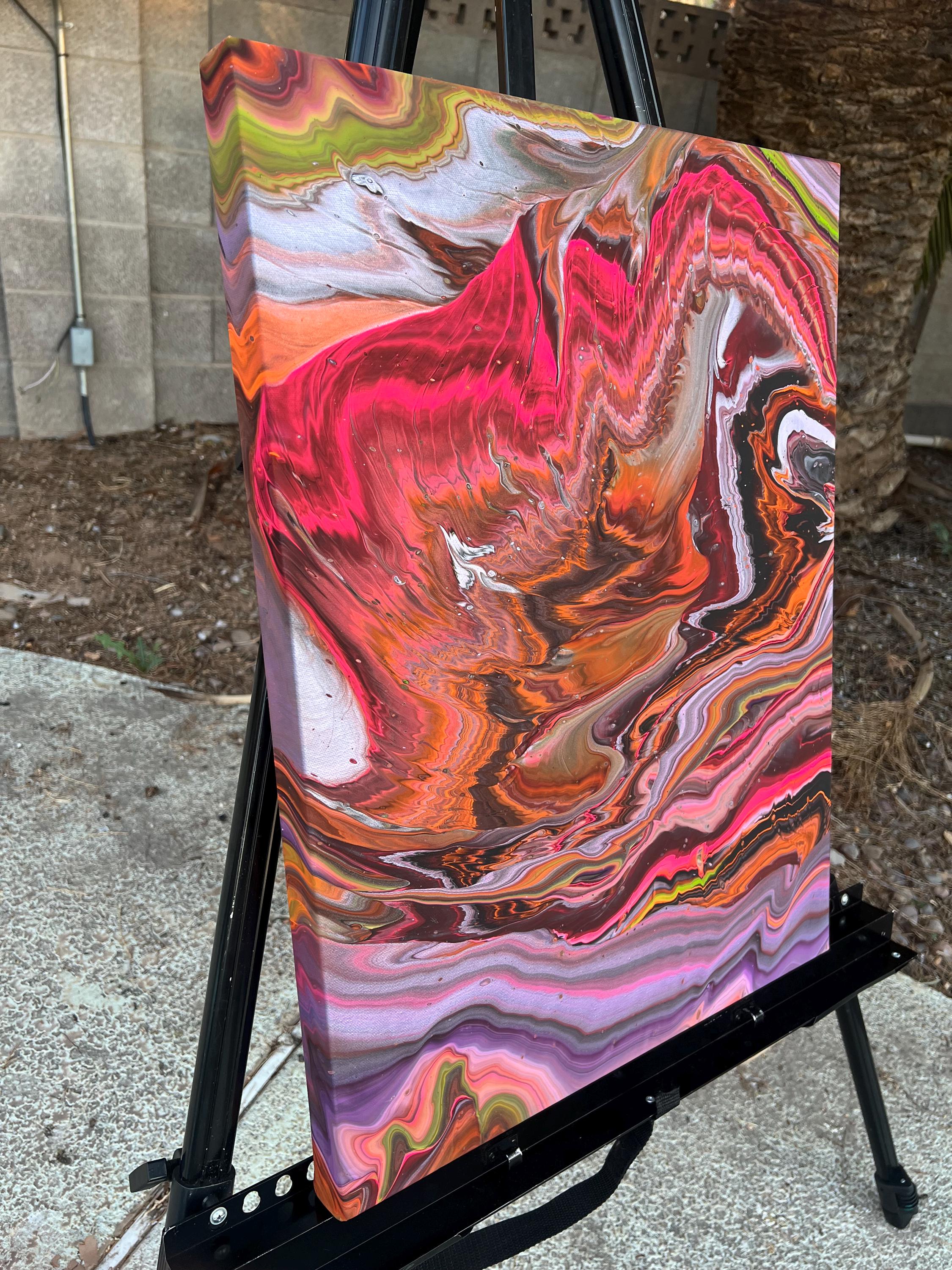 Rainbow Kiss Acrylic Pour Painting