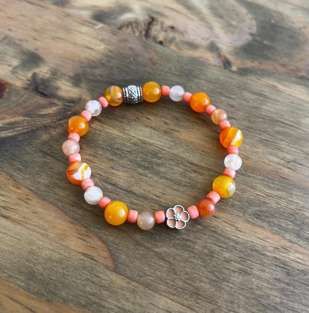 Orange Agate + Carnelian Flower Crystal Bracelet