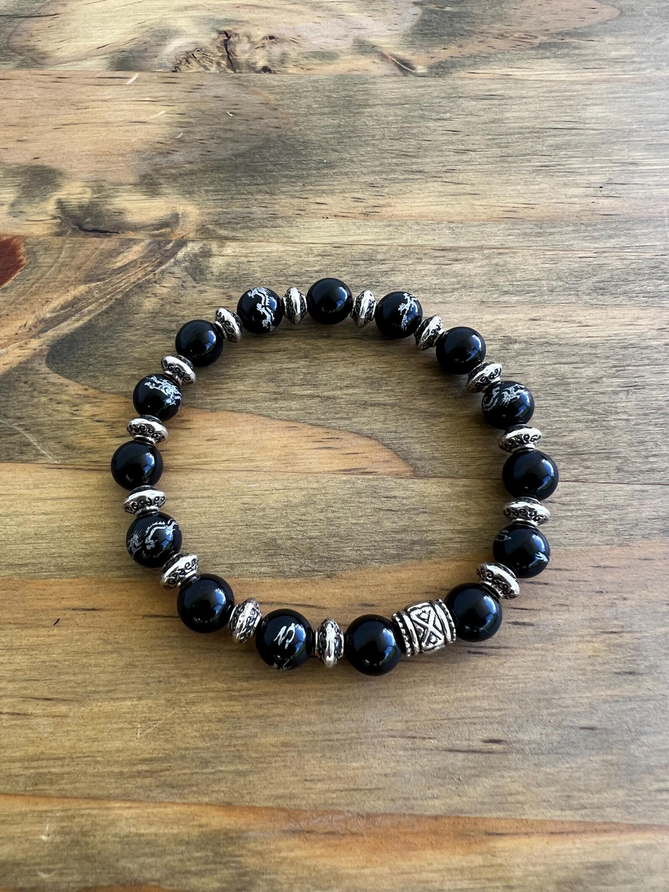 Silver Dragon Black Onyx Crystal Bracelet