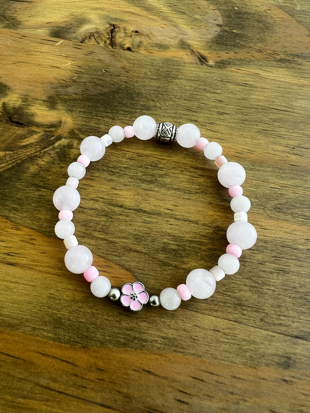 Rose Quartz Flower Crystal Bracelet