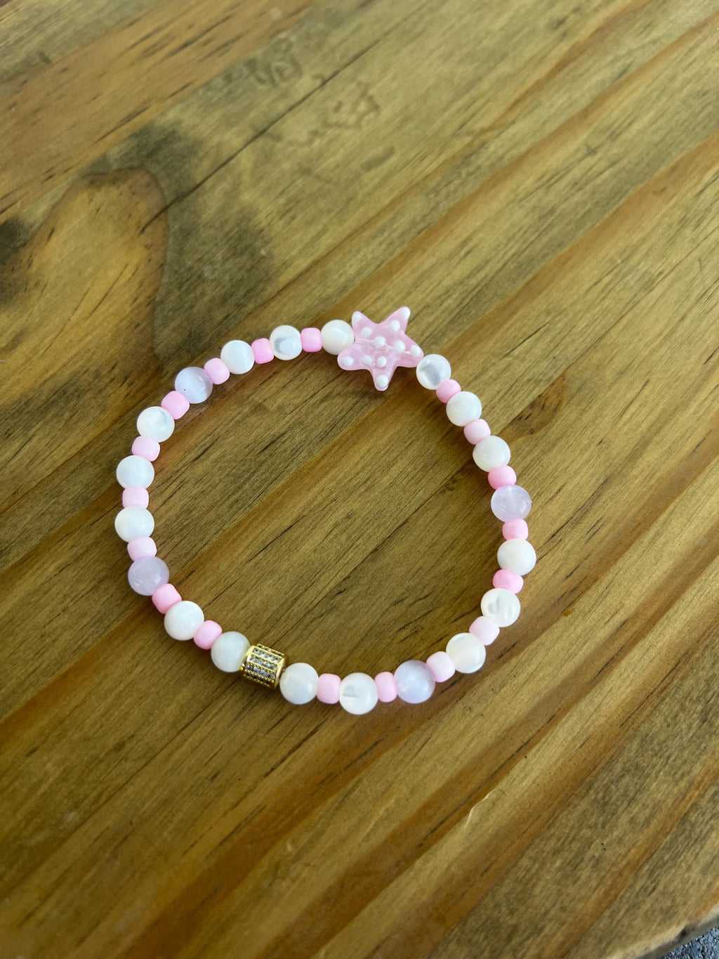 Starfish Pink Cat Eye + Mother Of Pearl Crystal Bracelet