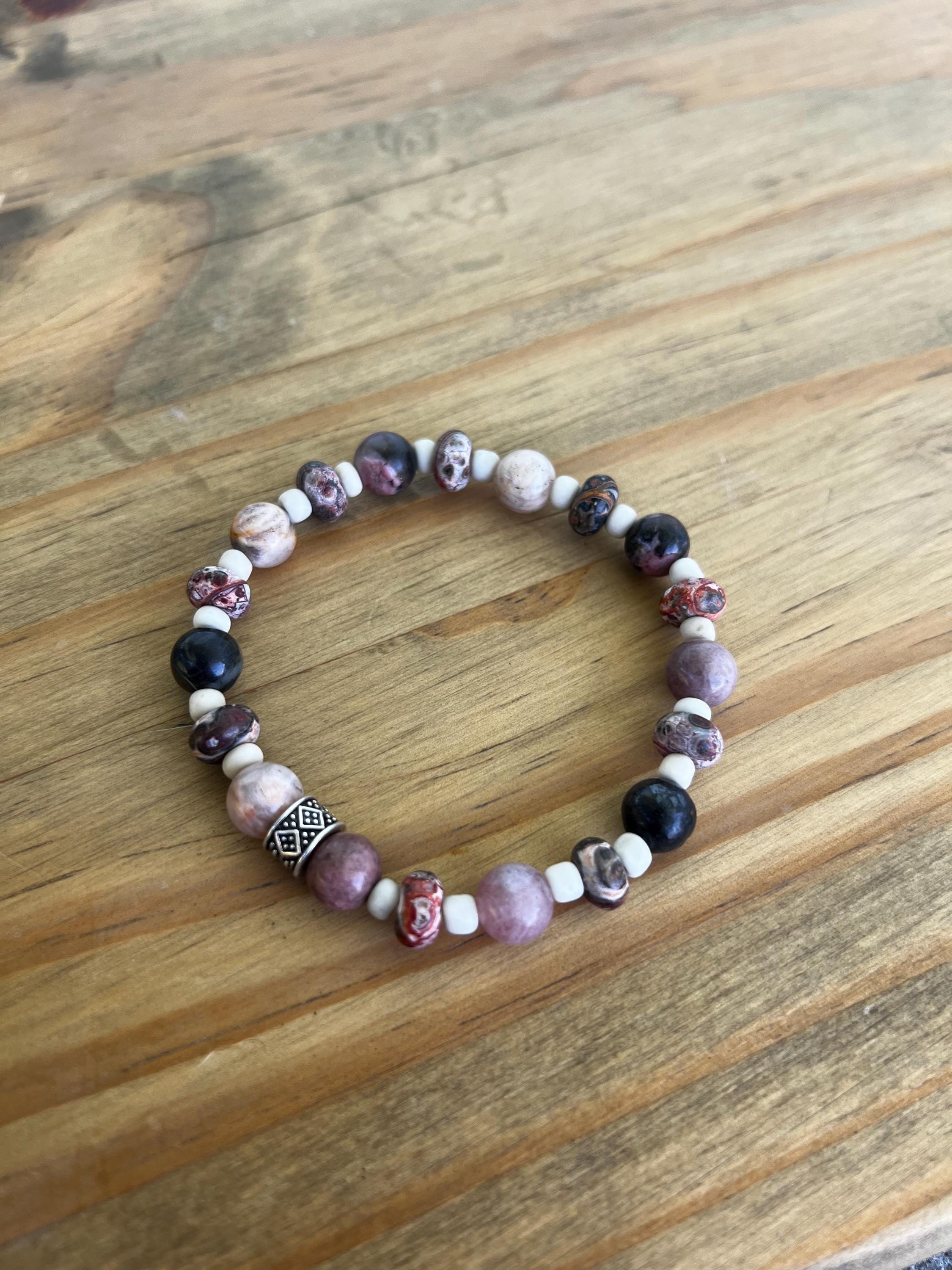 Sunstone + Leopard Rondelle Crystal Bracelet