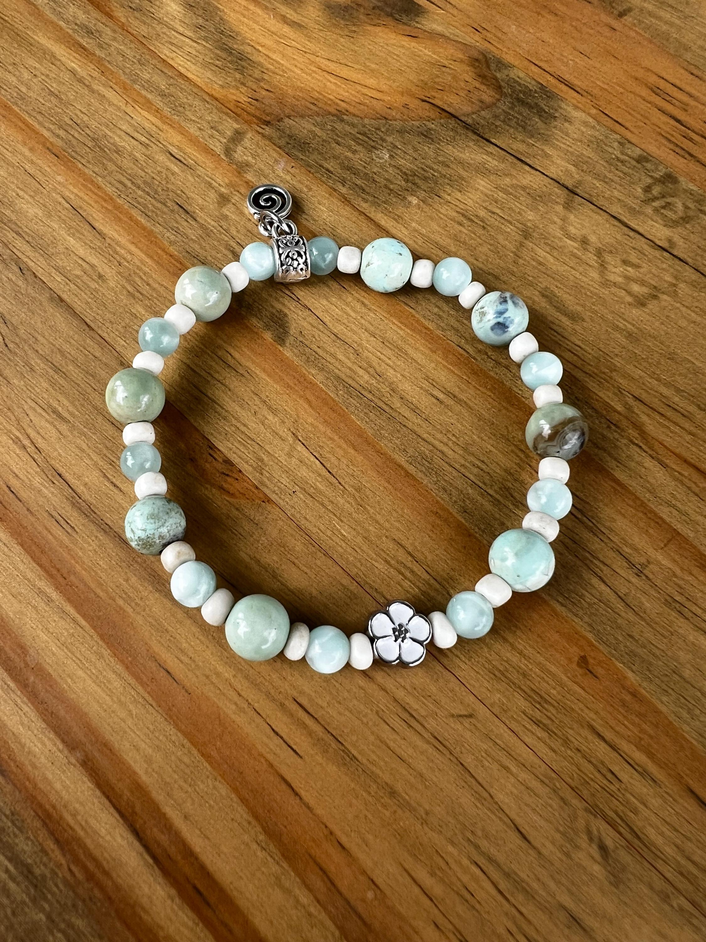 Aventurine + Natural Dragon Skin Agate Flower Crystal Bracelet