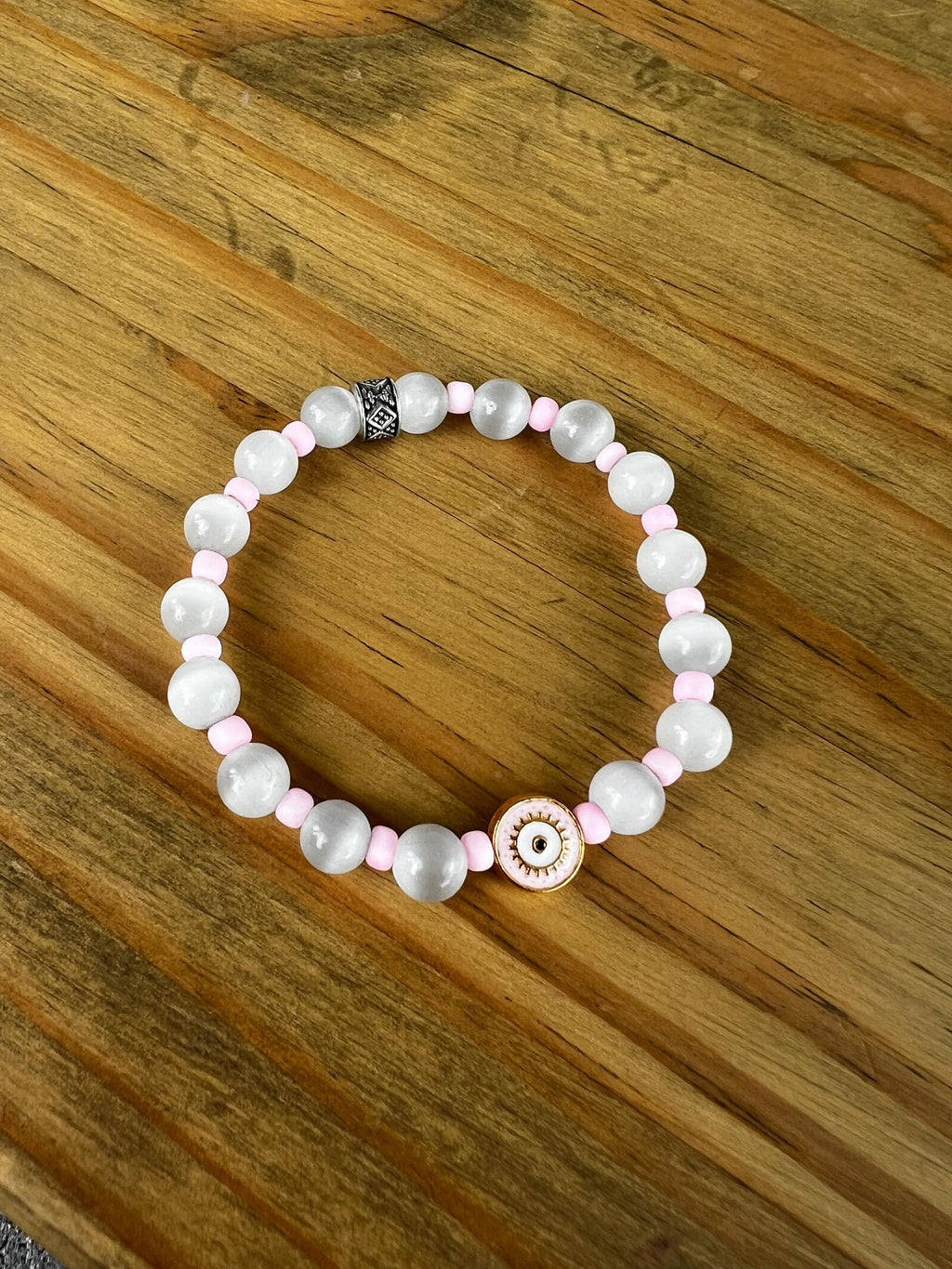 Pink Cat Eye Evil Eye Crystal Bracelet