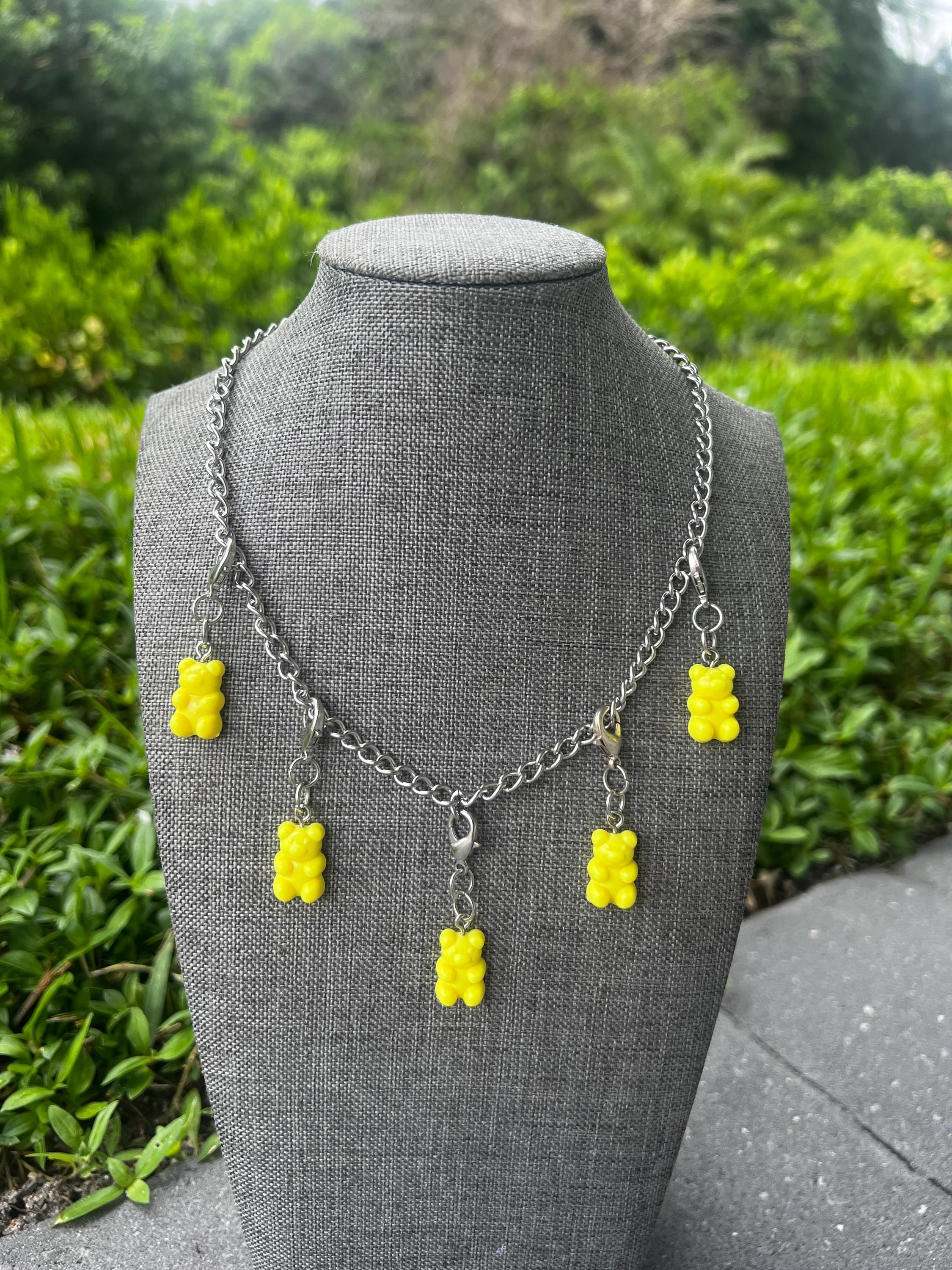 Stainless Steel Yellow Gummy Bear Chain Charm Necklace