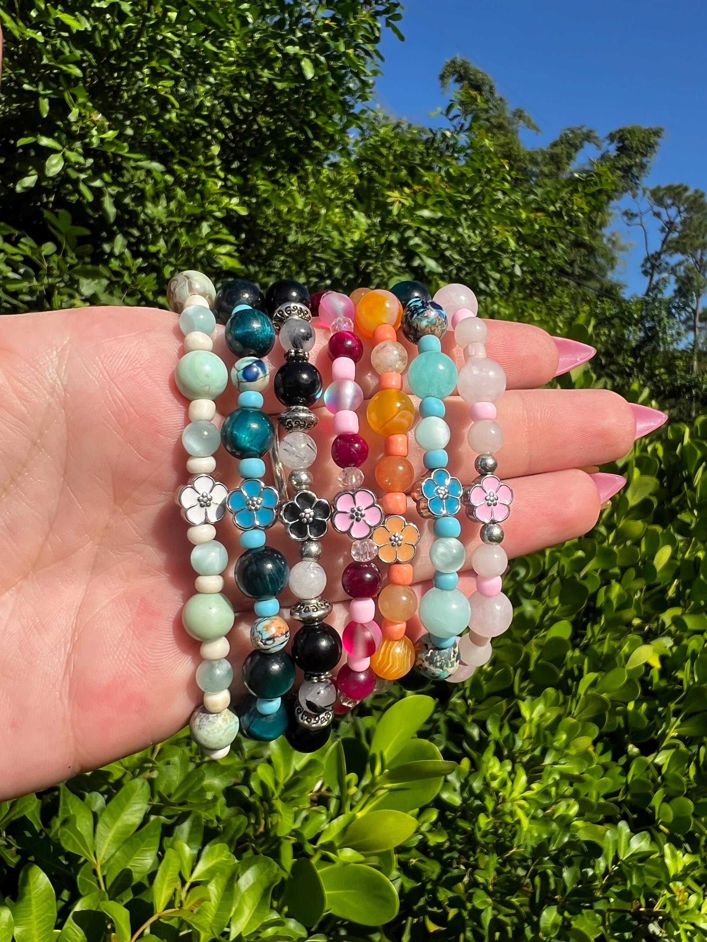 Aventurine + Natural Dragon Skin Agate Flower Crystal Bracelet