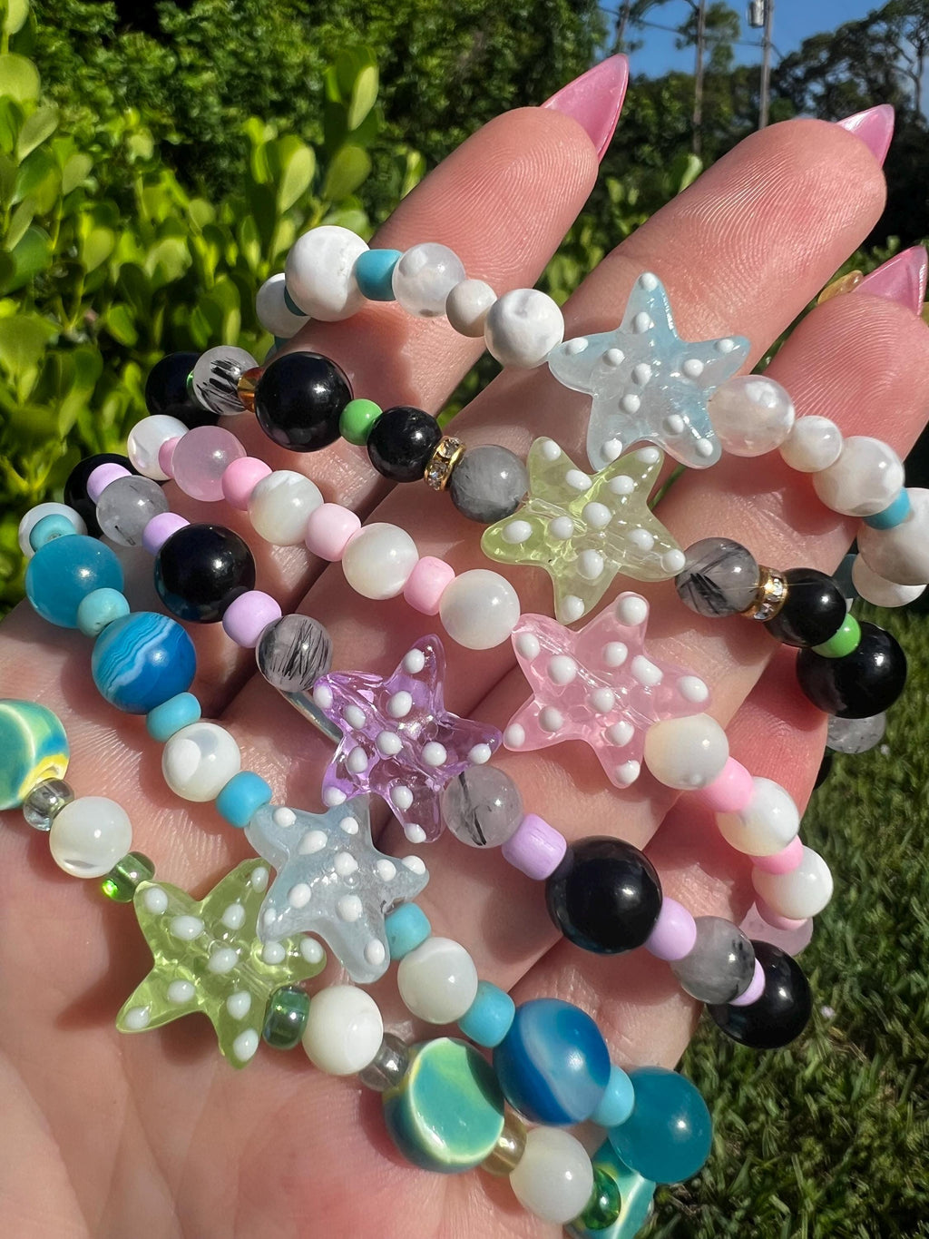 Starfish Pearl Blue Agate Crystal Bracelet