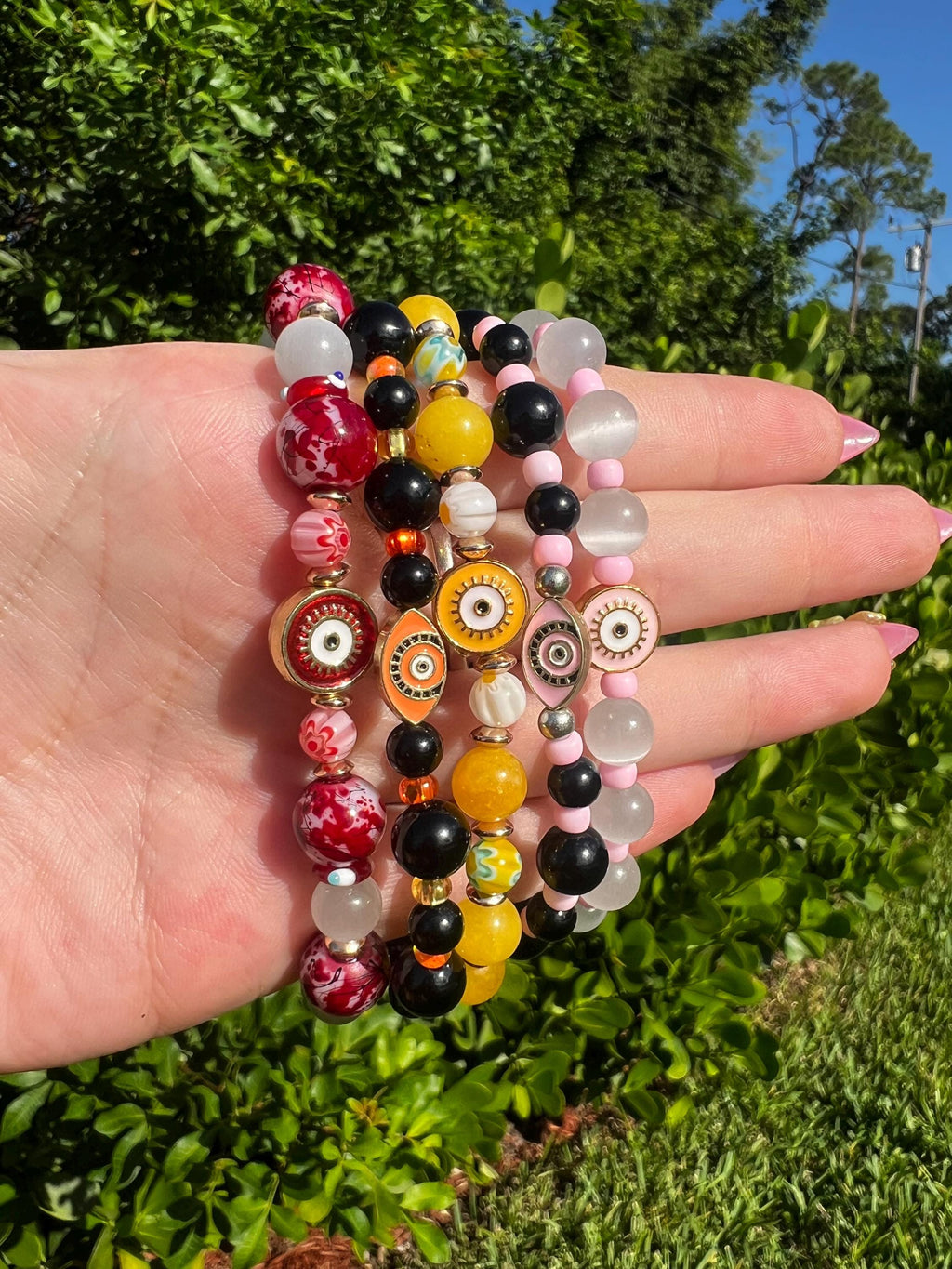 Red Blossom Evil Eye Crystal Bracelet