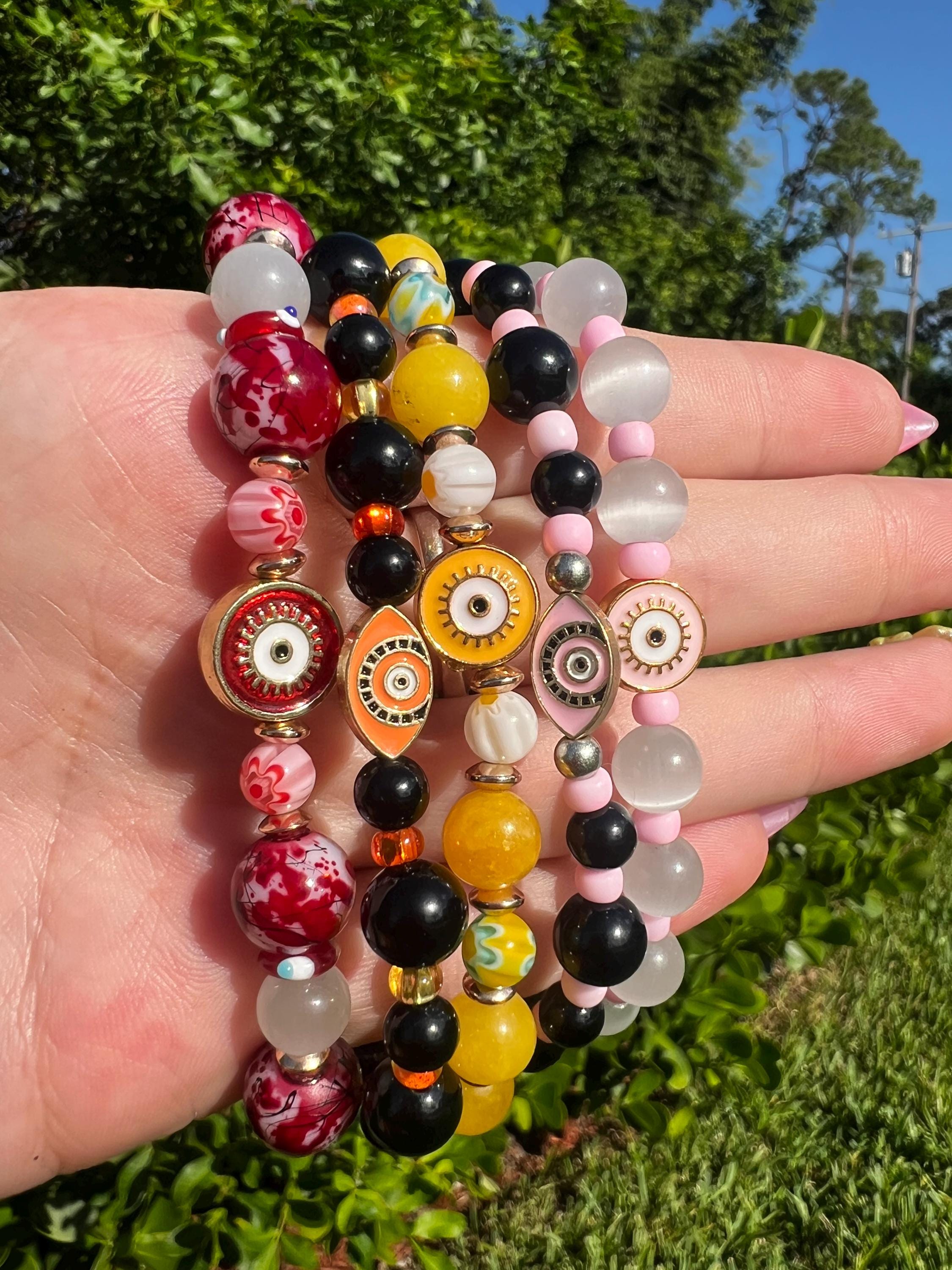 Red Blossom Evil Eye Crystal Bracelet