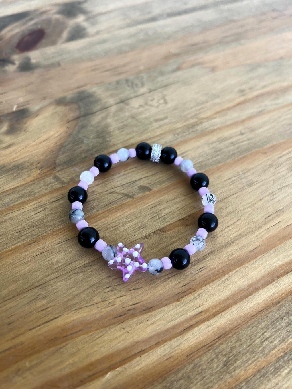 Black Onyx + Tourmalated Quartz Starfish Crystal Bracelet