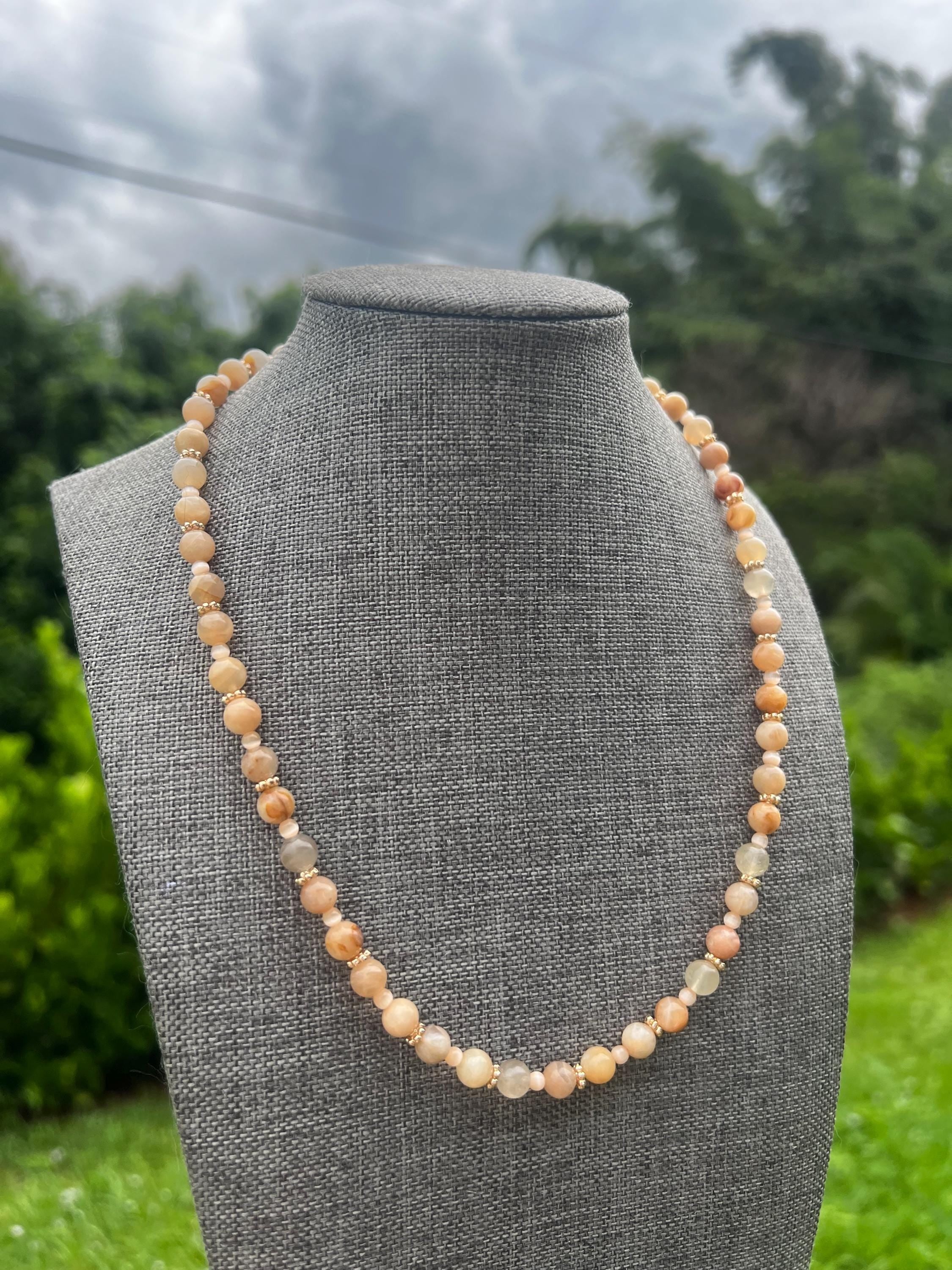 Peach Moonstone Crystal Necklace